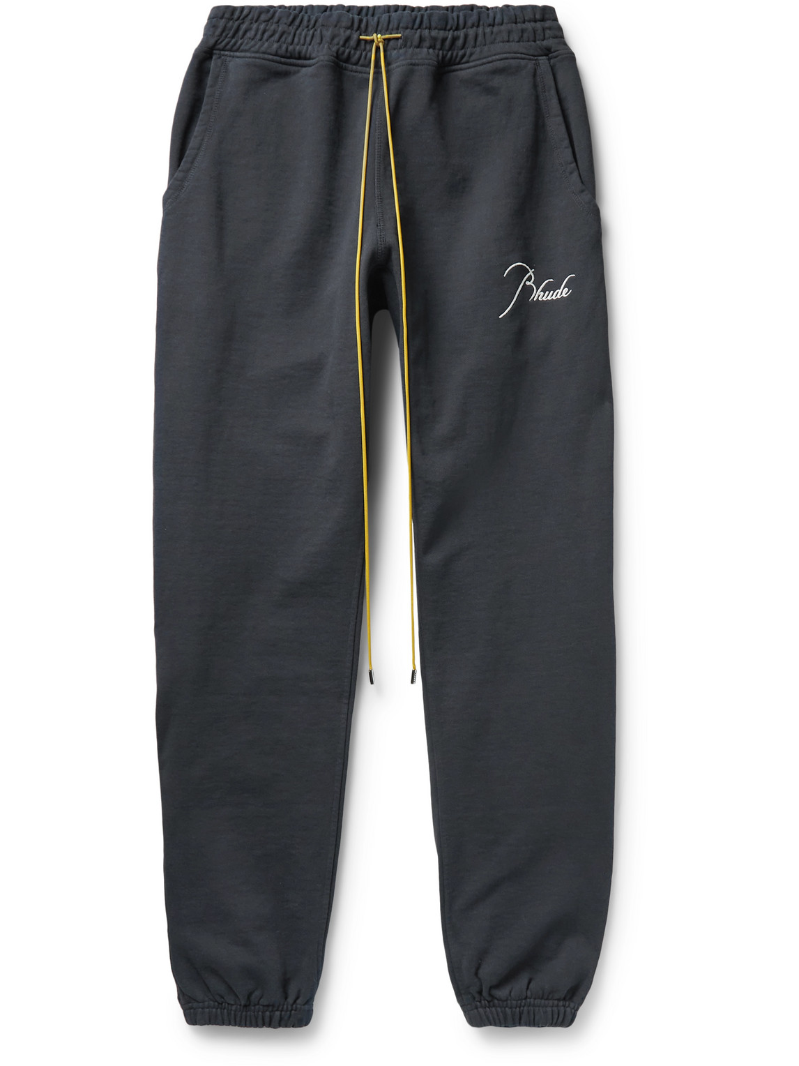 RHUDE TAPERED LOGO-EMBROIDERED COTTON-JERSEY SWEATPANTS