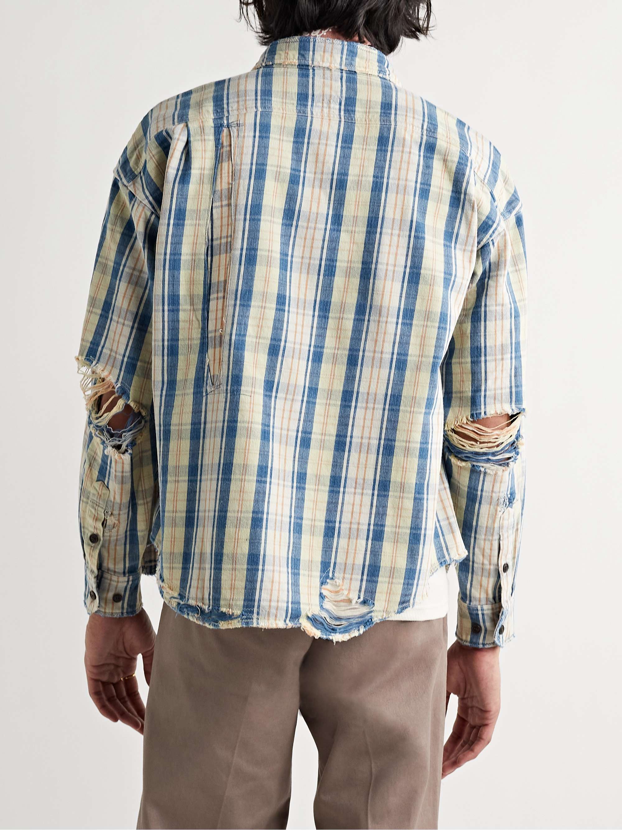 Pioneer Distressed Checked Cotton and Linen-Blend Twill Shirt