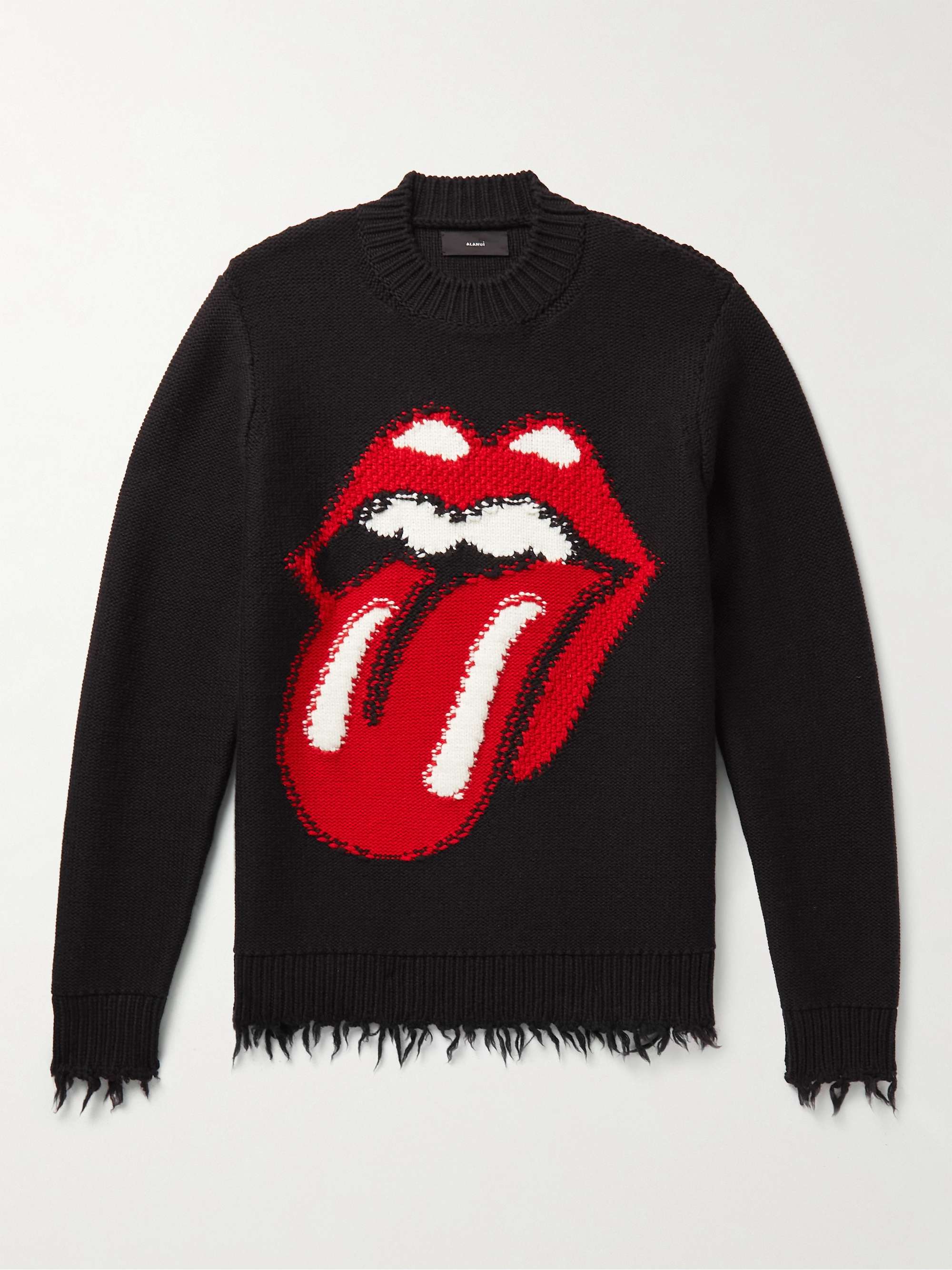 ALANUI + The Rolling Stones Start Me Up Frayed Intarsia Virgin Wool Sweater