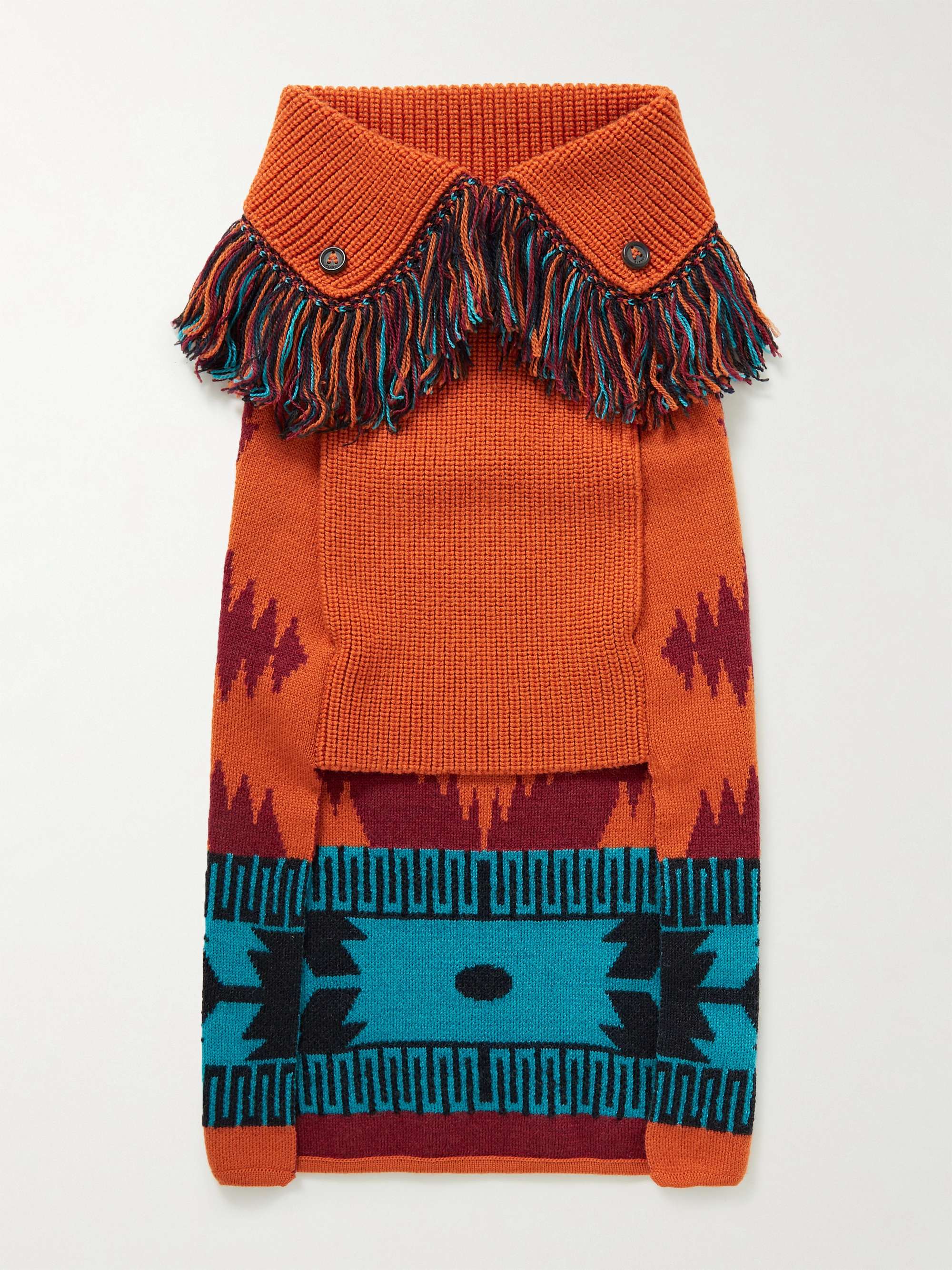 ALANUI + Poldo Dog Couture Fringed Wool-Blend Jacquard Dog Sweater