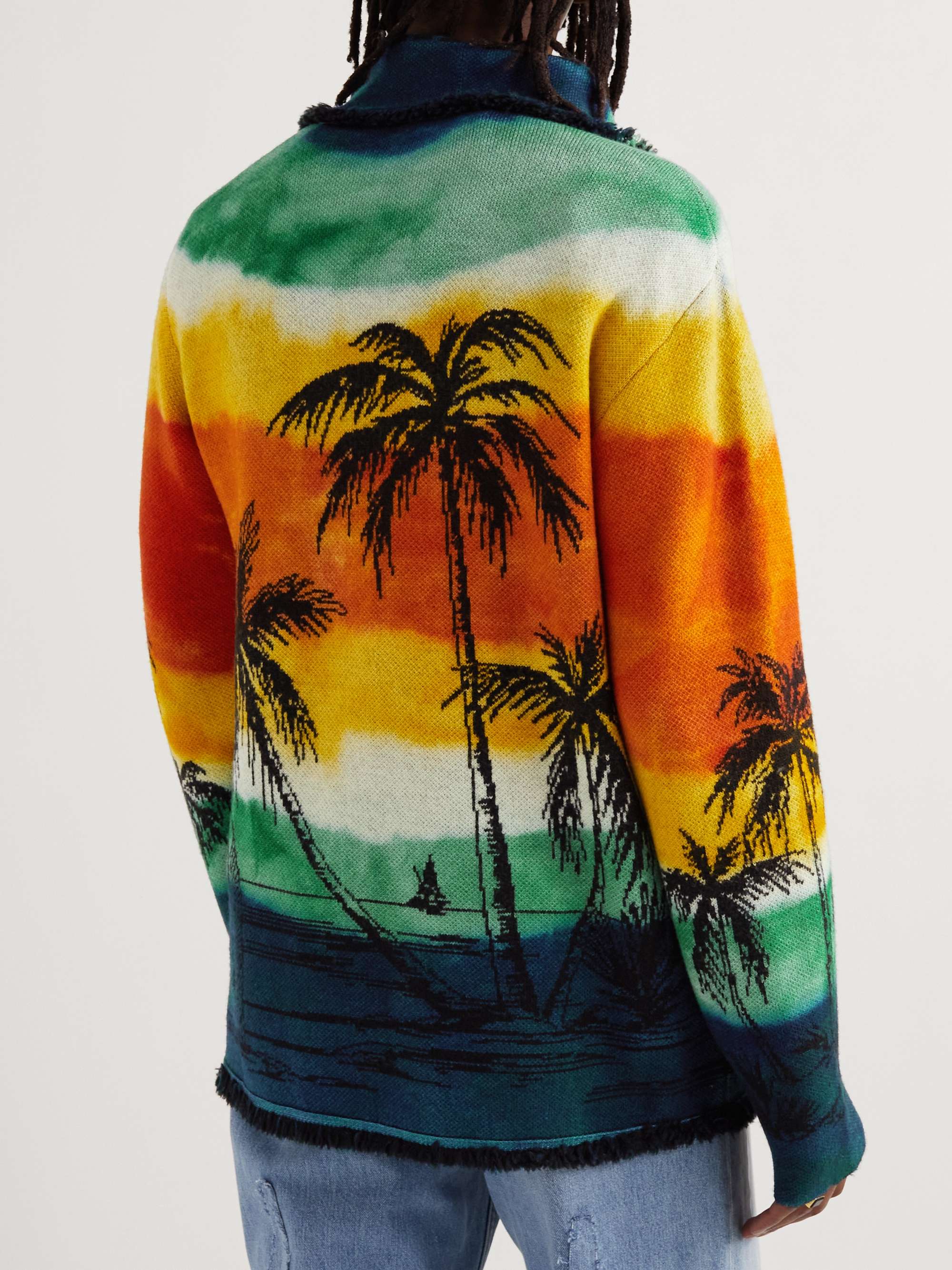 ALANUI Paradise Island Icon Shawl-Collar Tie-Dyed Wool-Jacquard Cardigan