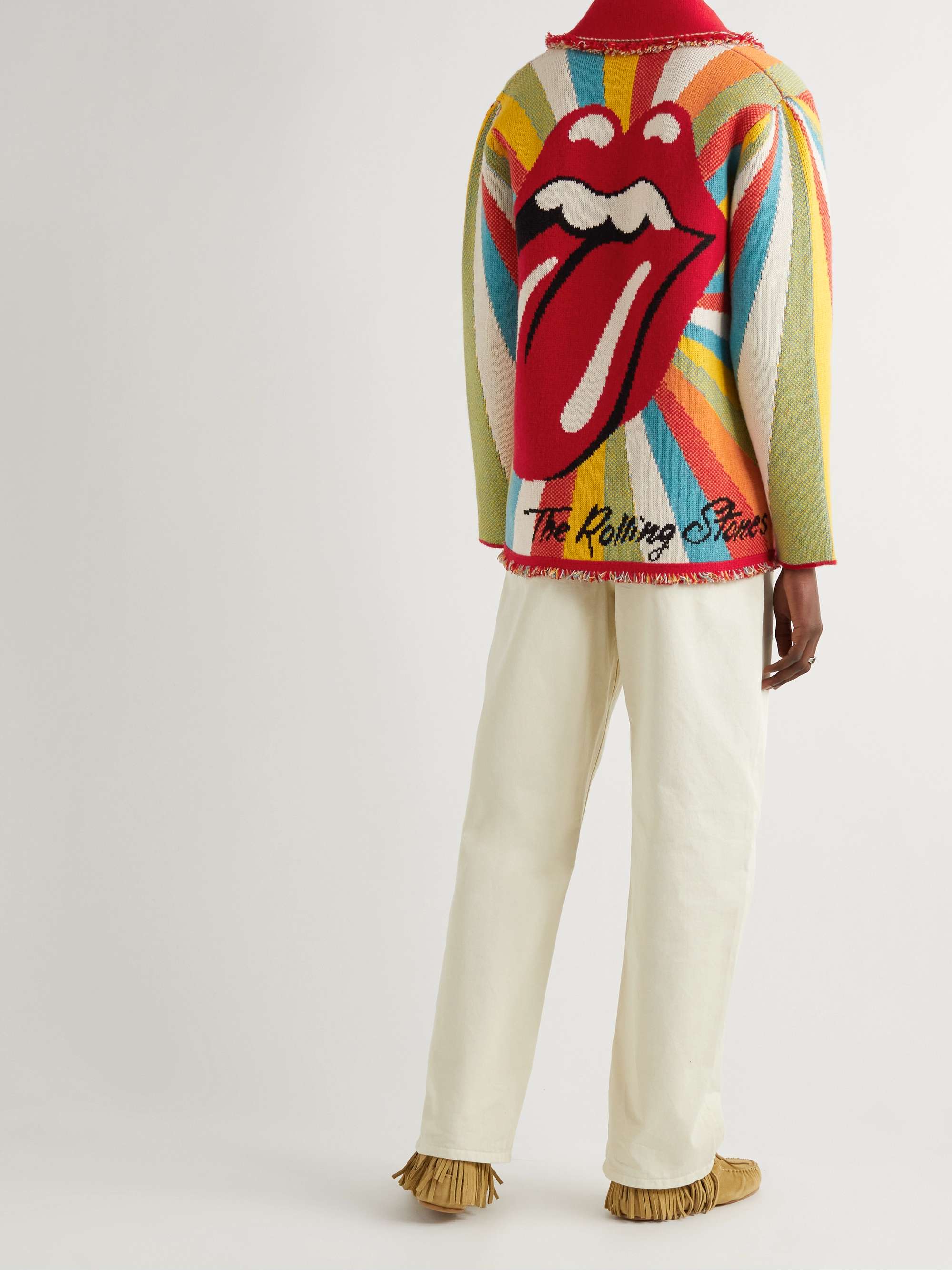 ALANUI + The Rolling Stones Psychedelic Lips Icon Shawl-Collar Cashmere-Blend Jacquard Cardigan