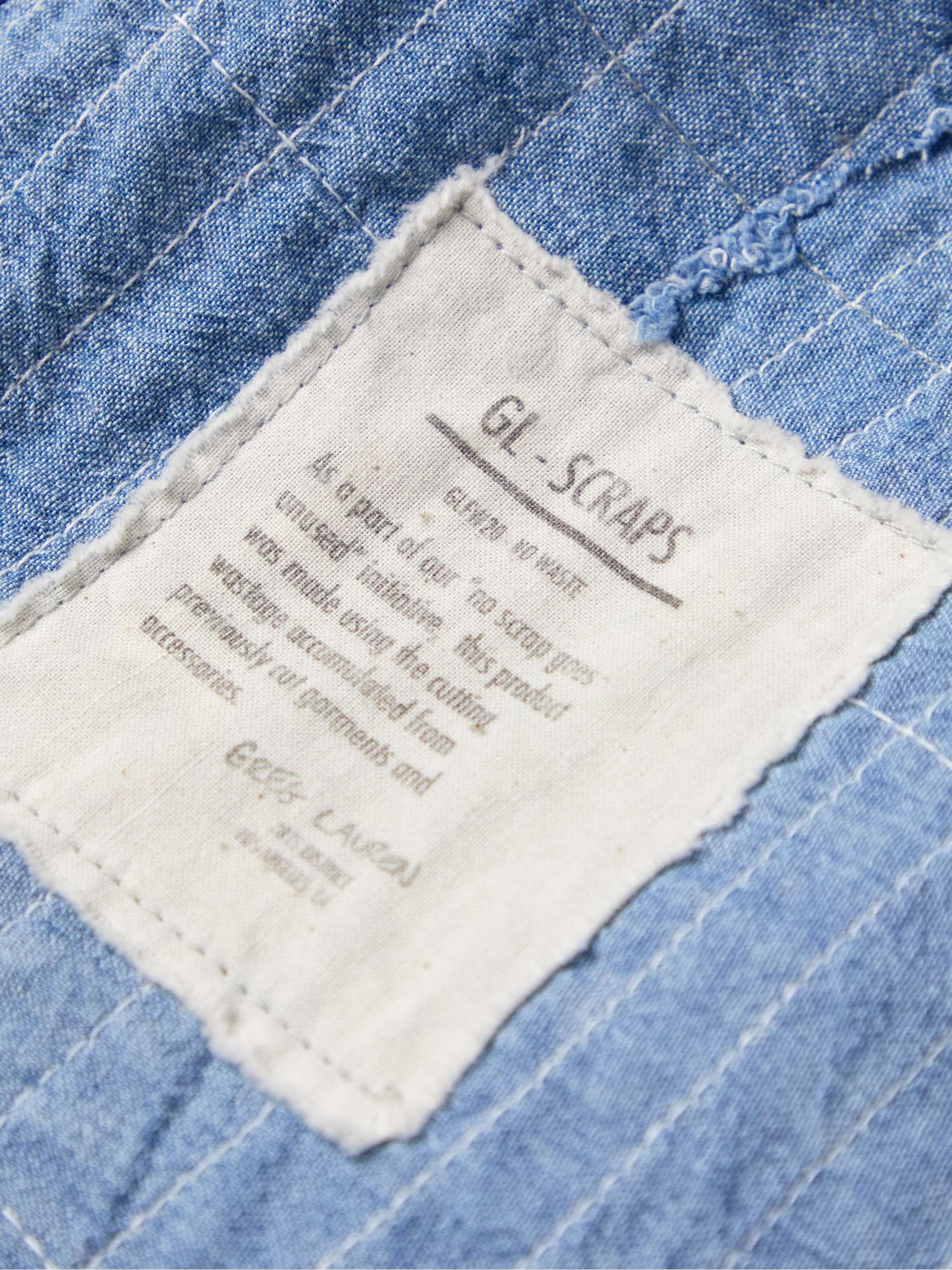 GREG LAUREN Shawl-Collar Distressed Embroidered Cotton-Chambray Jacket