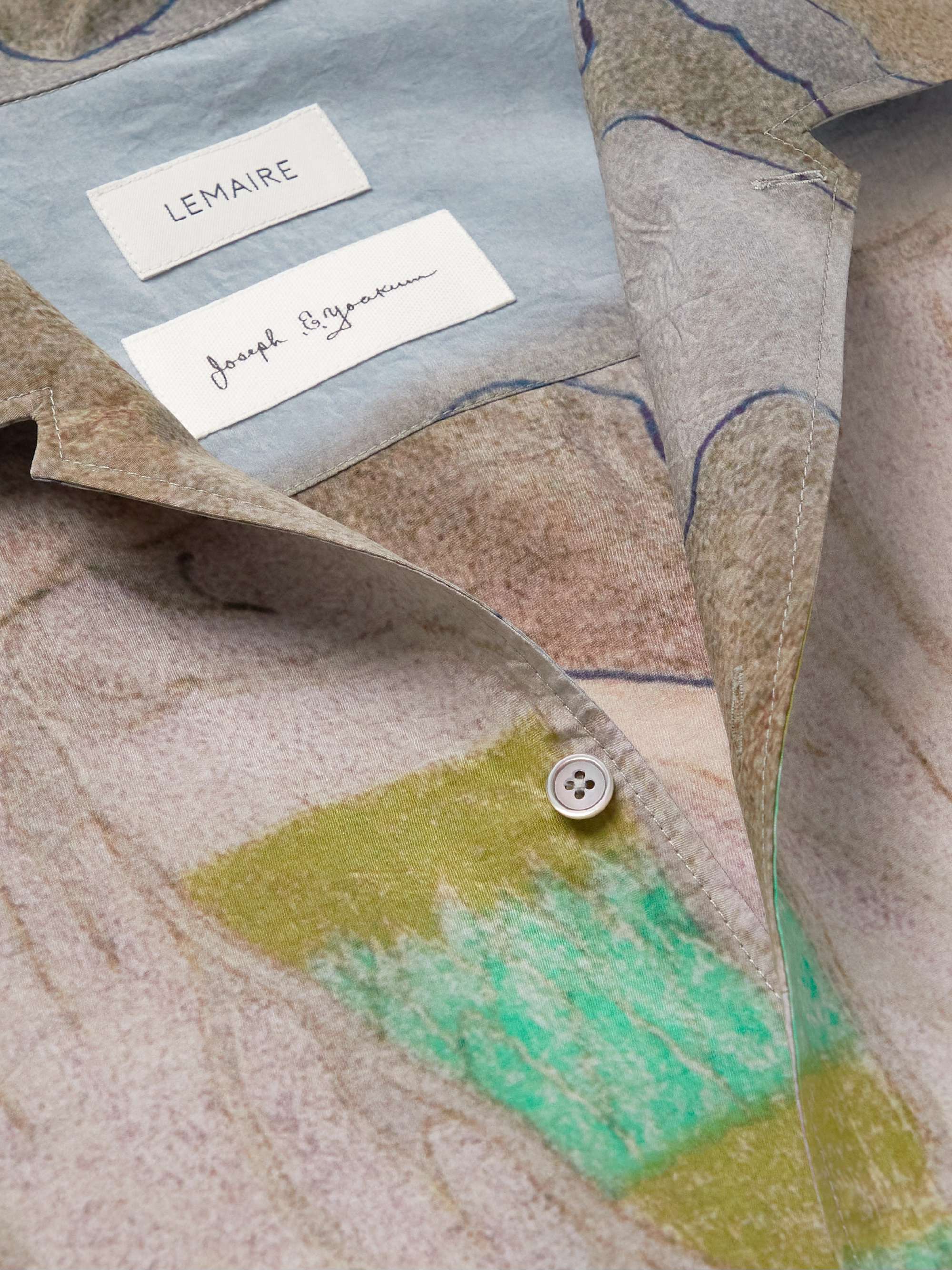 LEMAIRE Camp-Collar Printed Crinkled Cotton-Blend Poplin Shirt