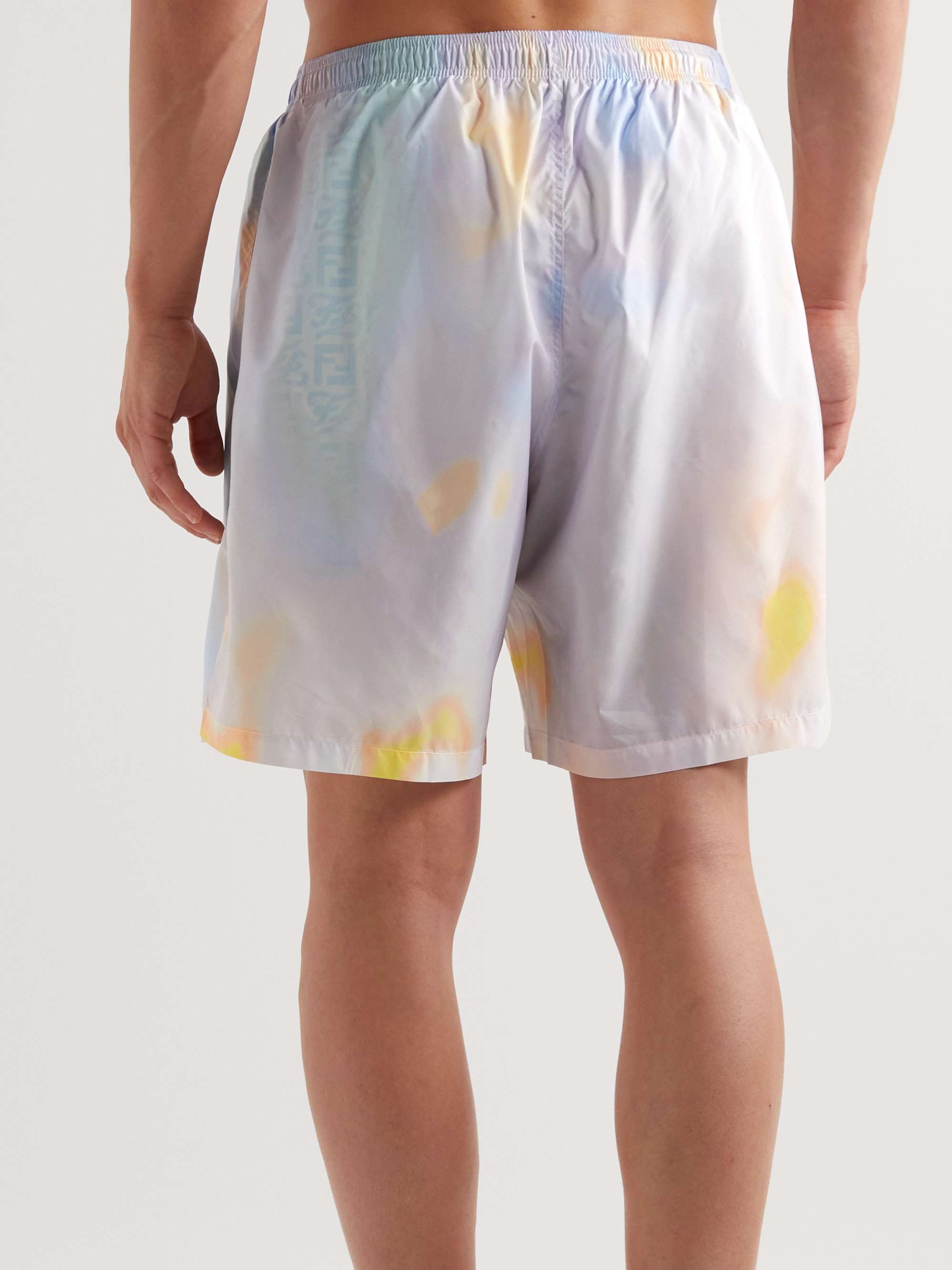 FENDI Straight-Leg Mid-Length Logo-Print Tie-Dyed Swim Shorts
