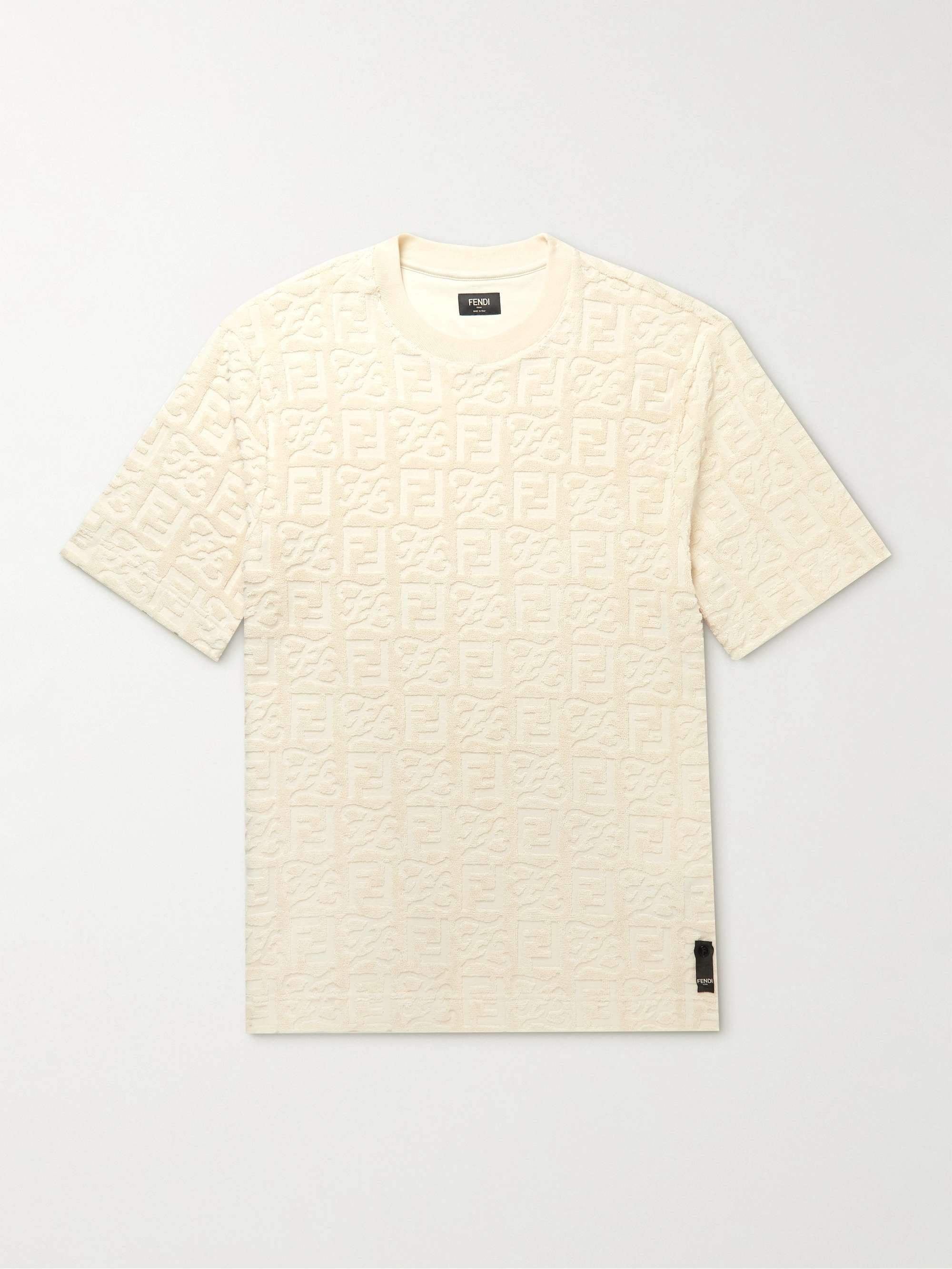 FENDI Logo-Debossed Cotton-Blend Terry T-Shirt