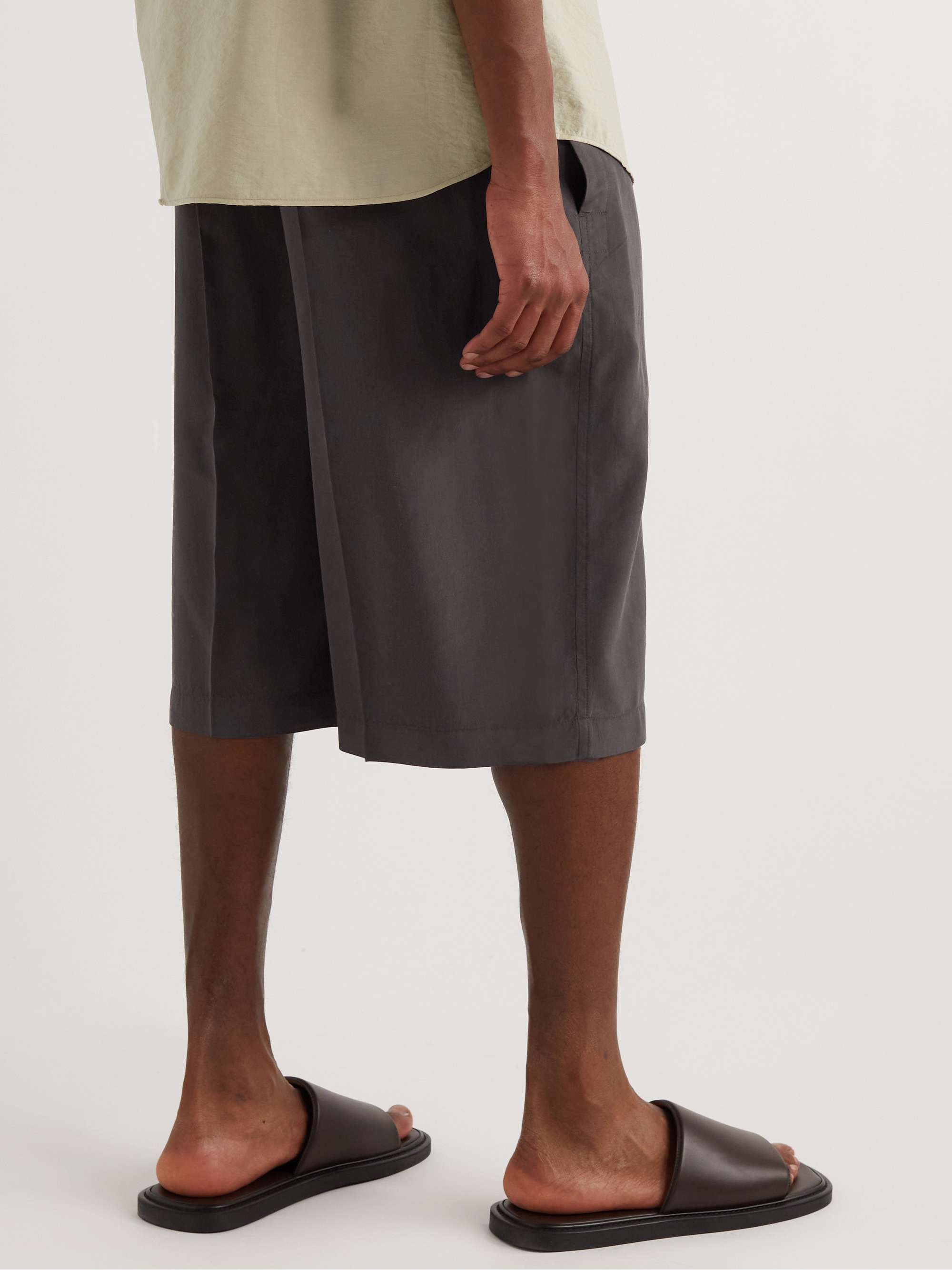 LEMAIRE Wide-Leg Pleated Silk Bermuda Shorts
