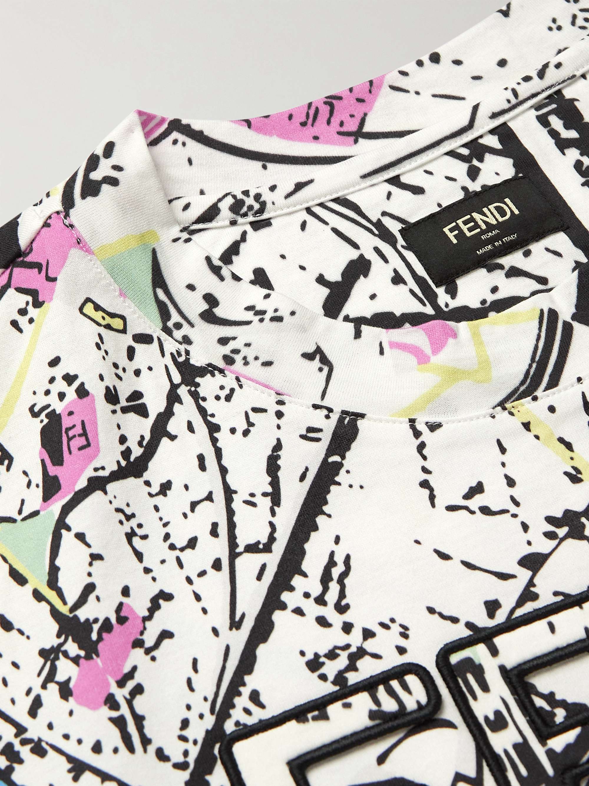 FENDI Logo-Embroidered Printed Cotton-Jersey T-Shirt