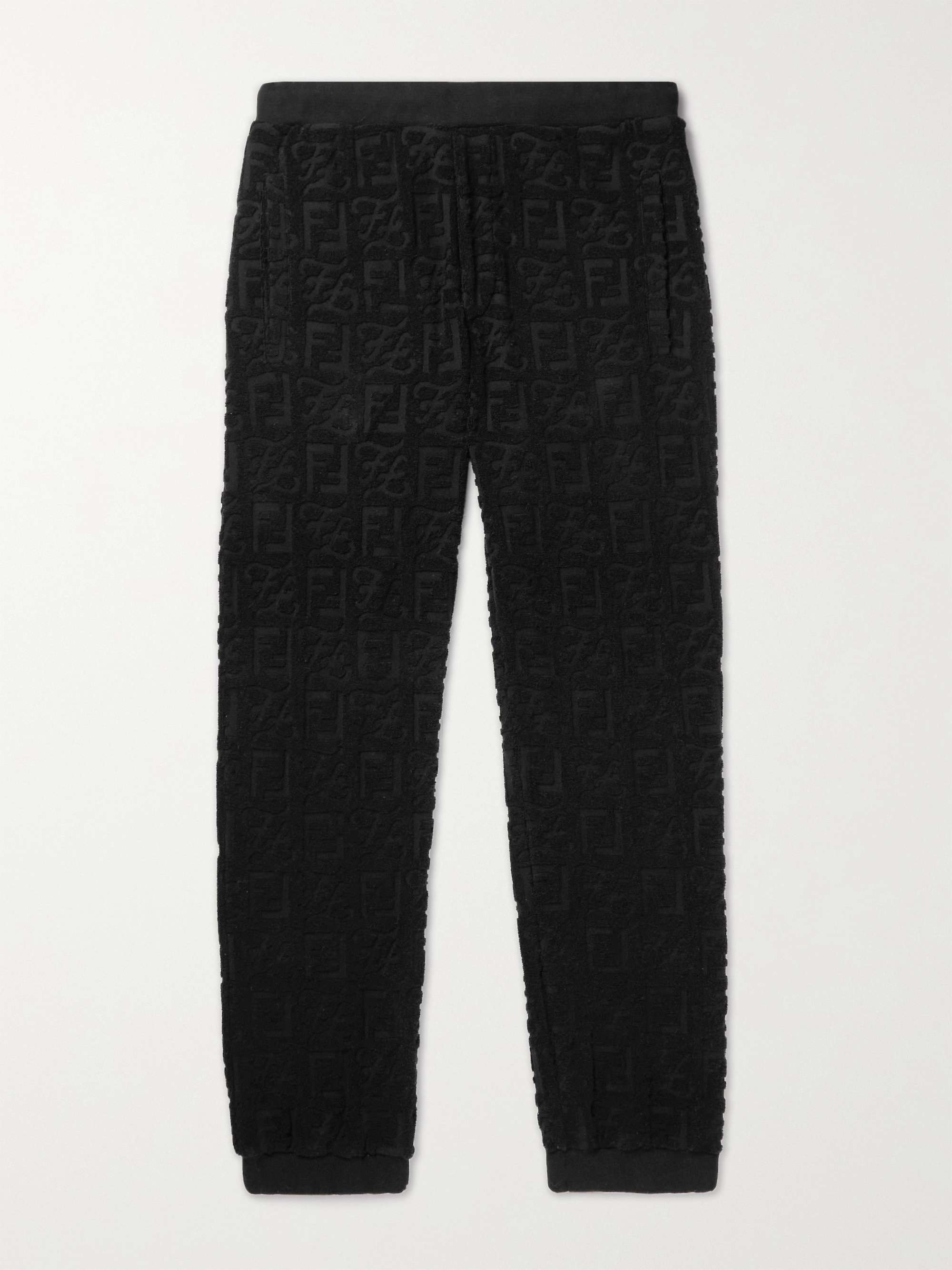 FENDI Tapered Logo-Jacquard Cotton-Blend Jersey Sweatpants