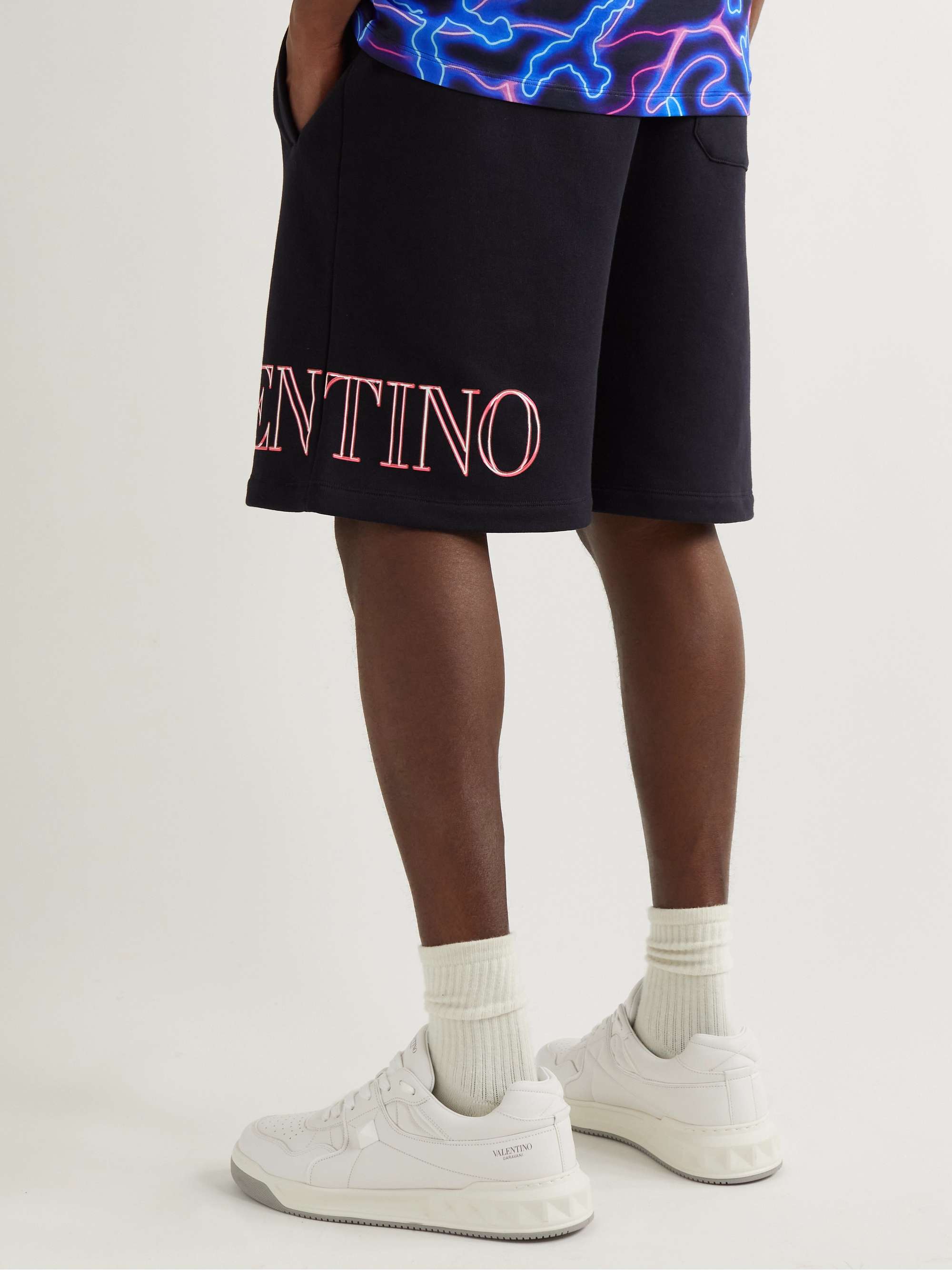 VALENTINO Straight-Leg Logo-Print Cotton-Jersey Drawstring Shorts