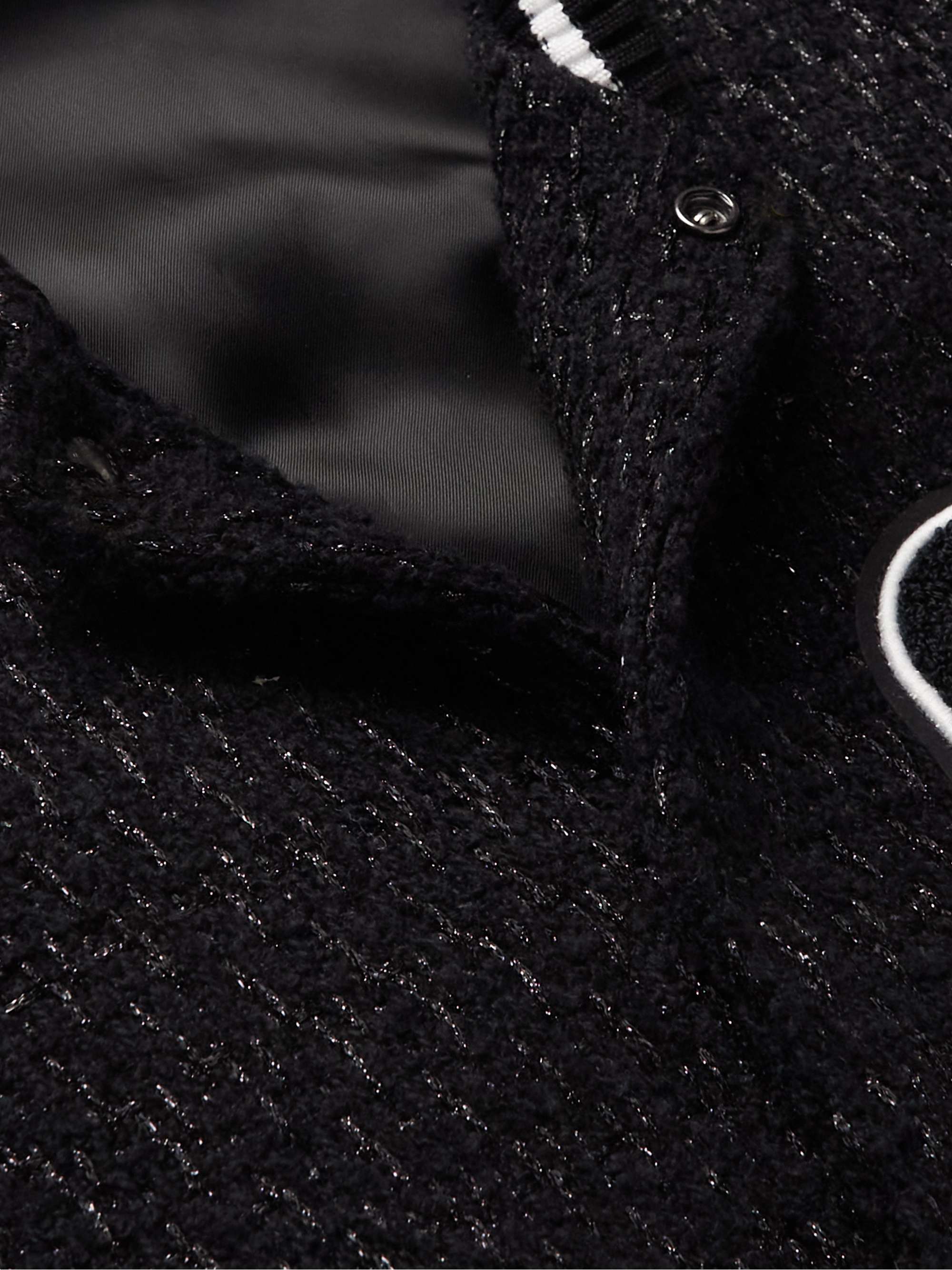VALENTINO Logo-Appliquéd Metallic Bouclé-Tweed and Leather Varsity Jacket