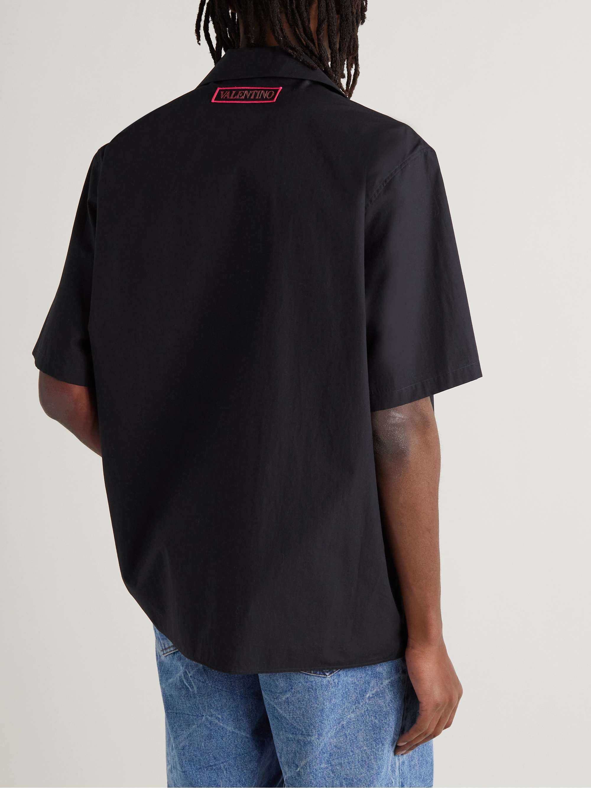 VALENTINO Camp-Collar Logo-Appliquéd Cotton-Poplin Shirt