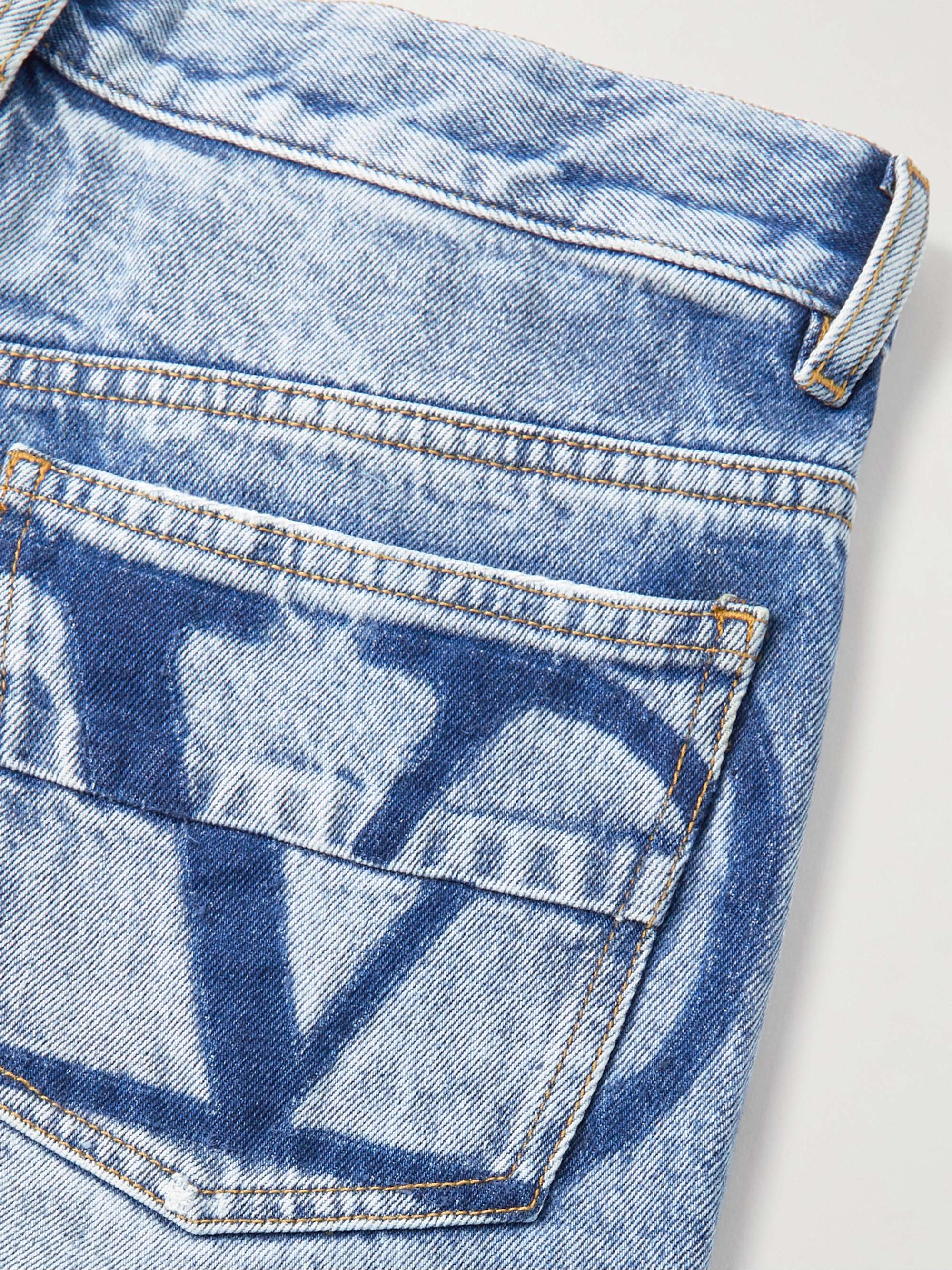 VALENTINO Straight-Leg Logo-Detailed Distressed Denim Jeans