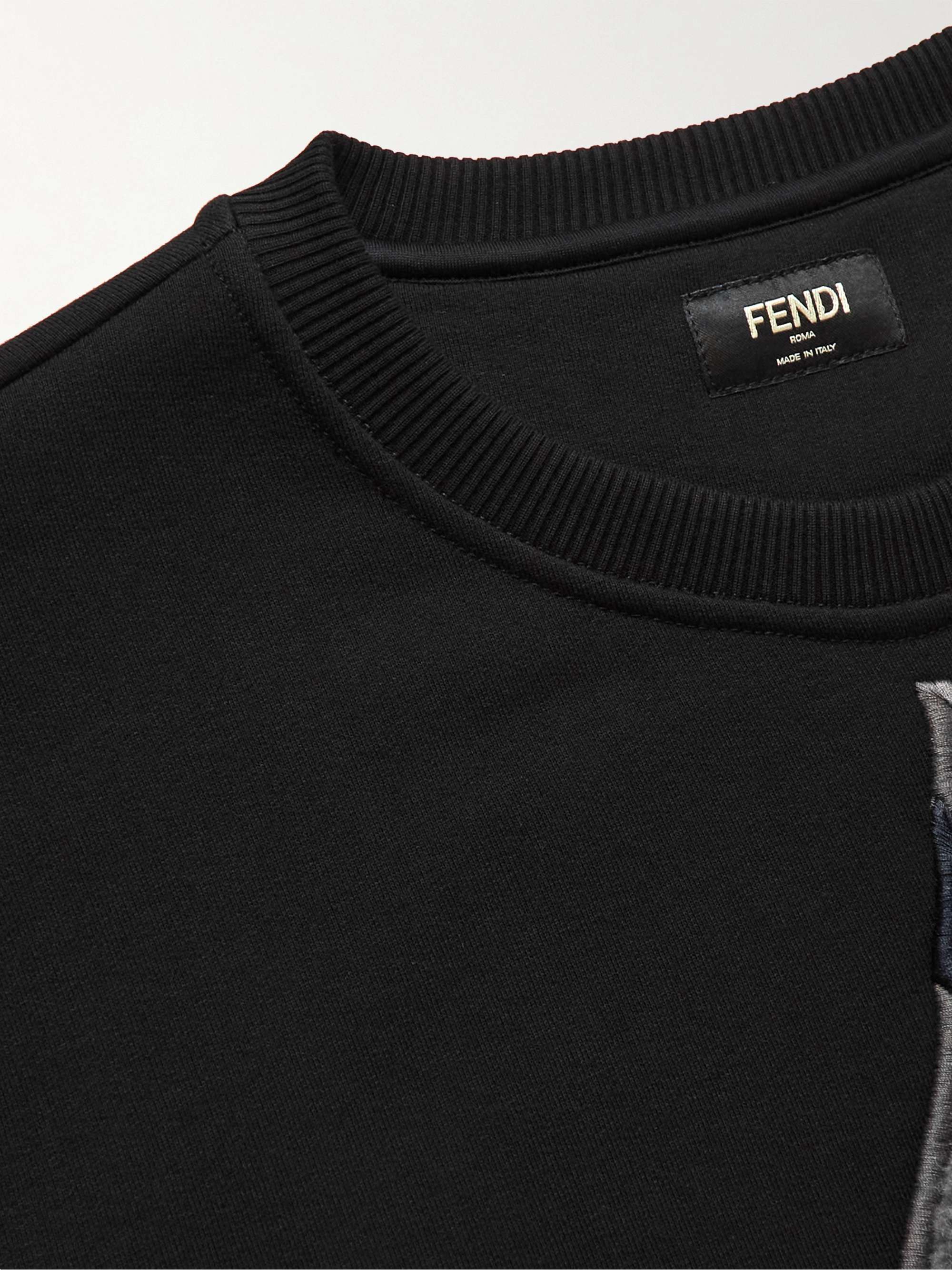 FENDI FF Teddy Logo-Embroidered Fleece-Trimmed Cotton-Jersey Sweatshirt