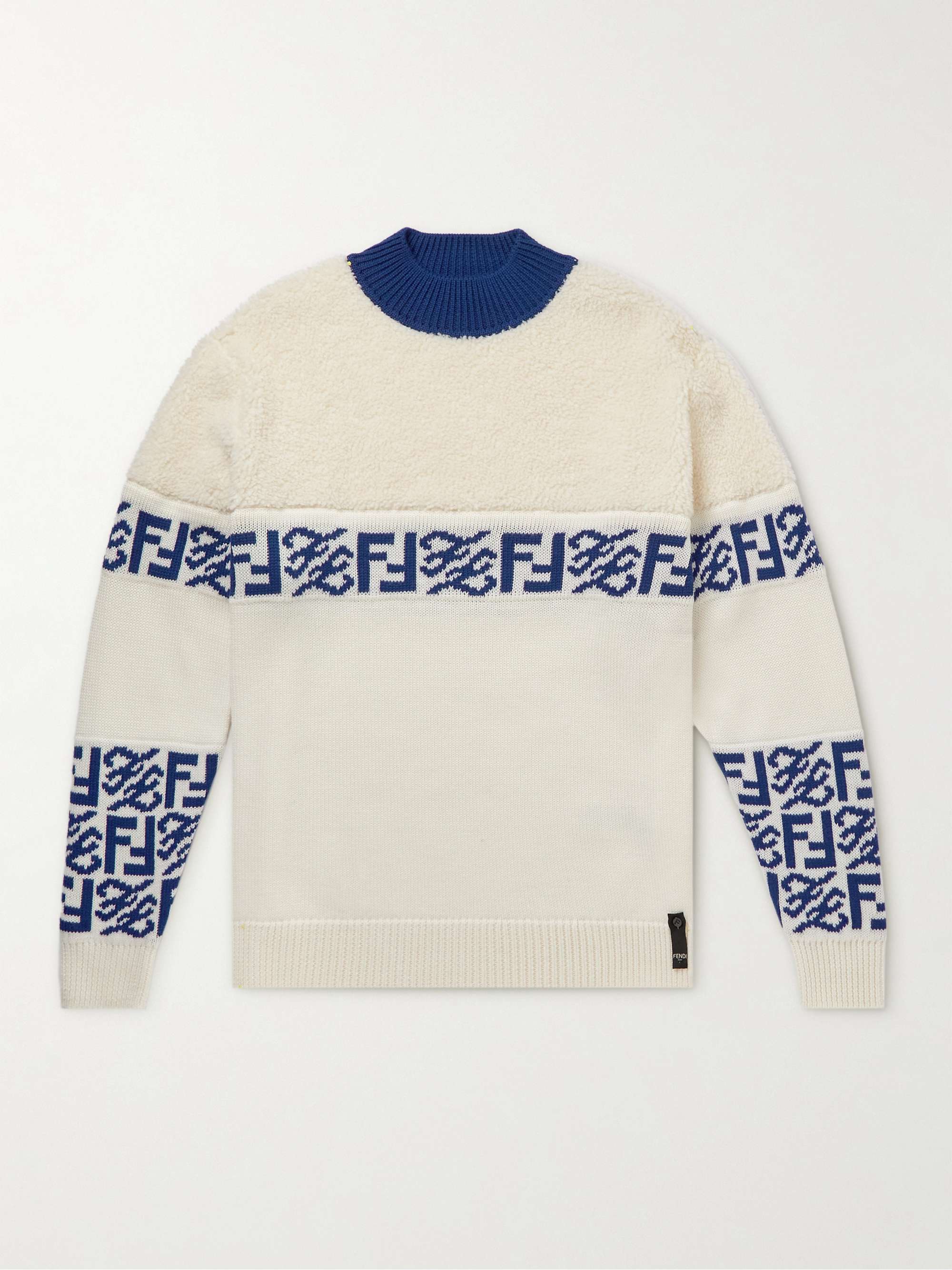 FENDI Logo-Jacquard Fleece and Wool-Blend Sweater