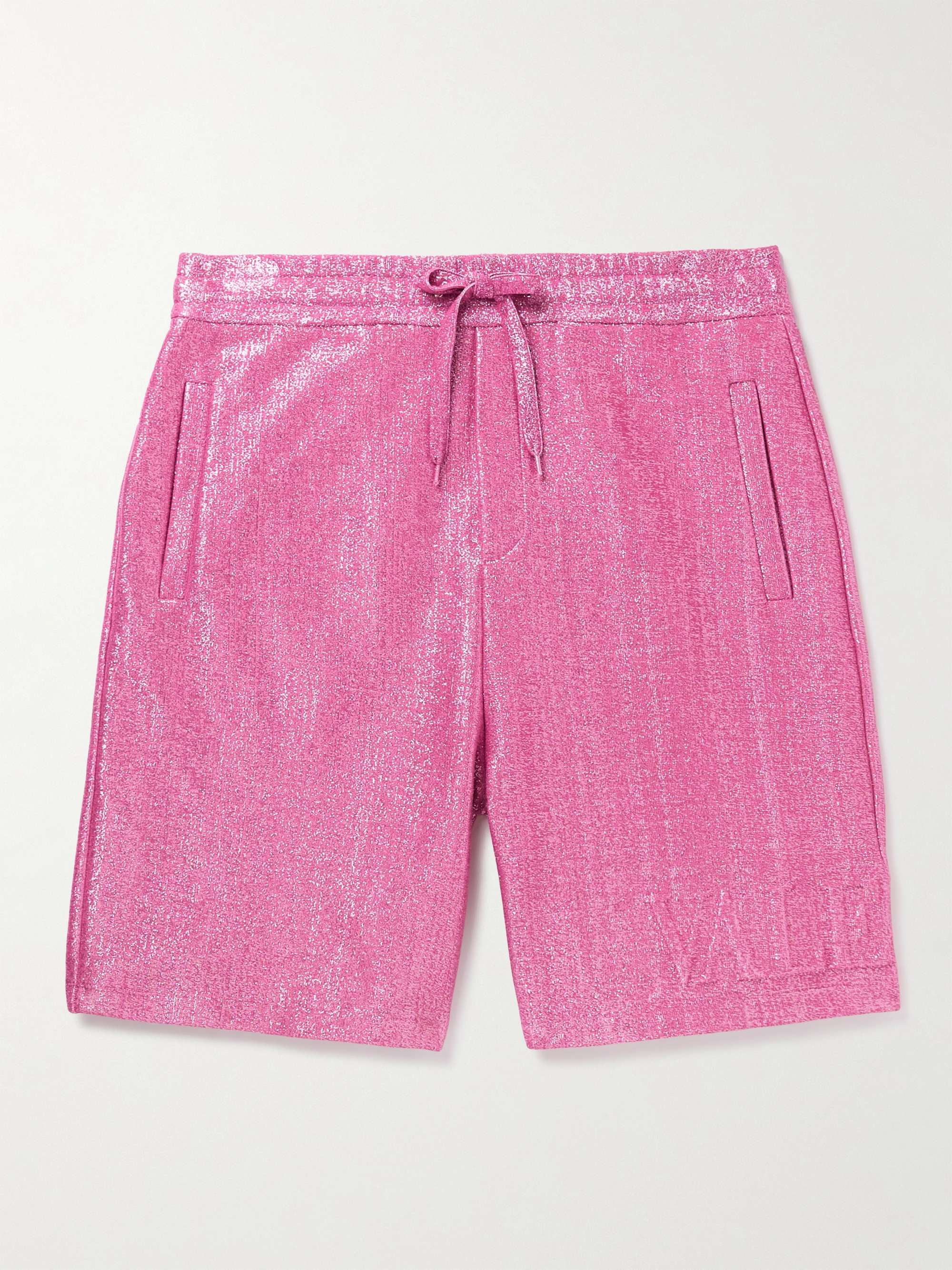 VALENTINO Logo-Embossed Metallic Cotton-Blend Jersey Drawstring Bermuda Shorts