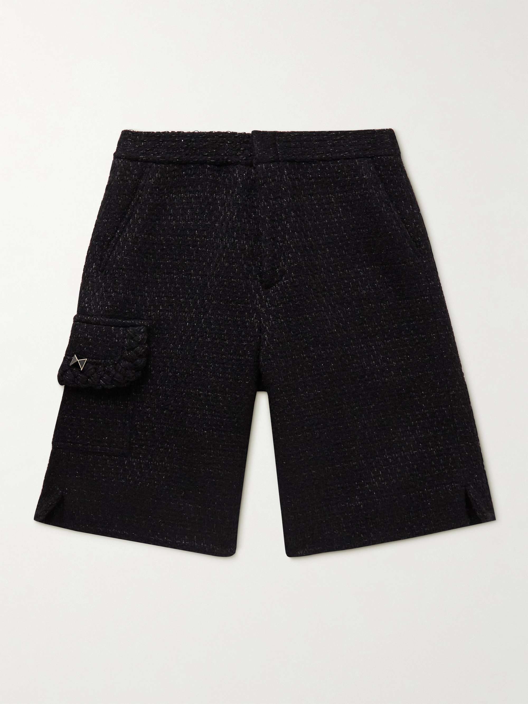 VALENTINO Wide-Leg Rockstud-Embellished Metallic Bouclé-Tweed Bermuda Shorts