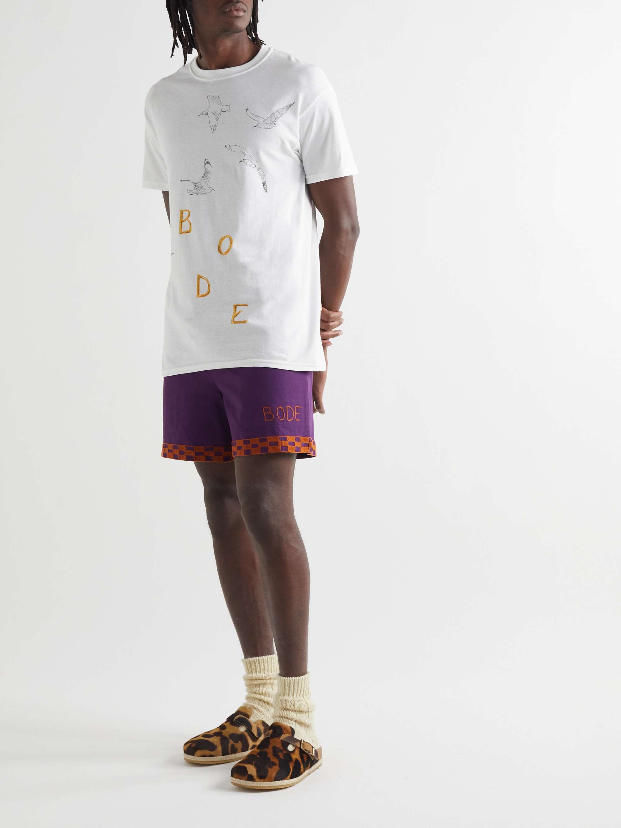 BODE Straight-Leg Embroidered Cotton Shorts