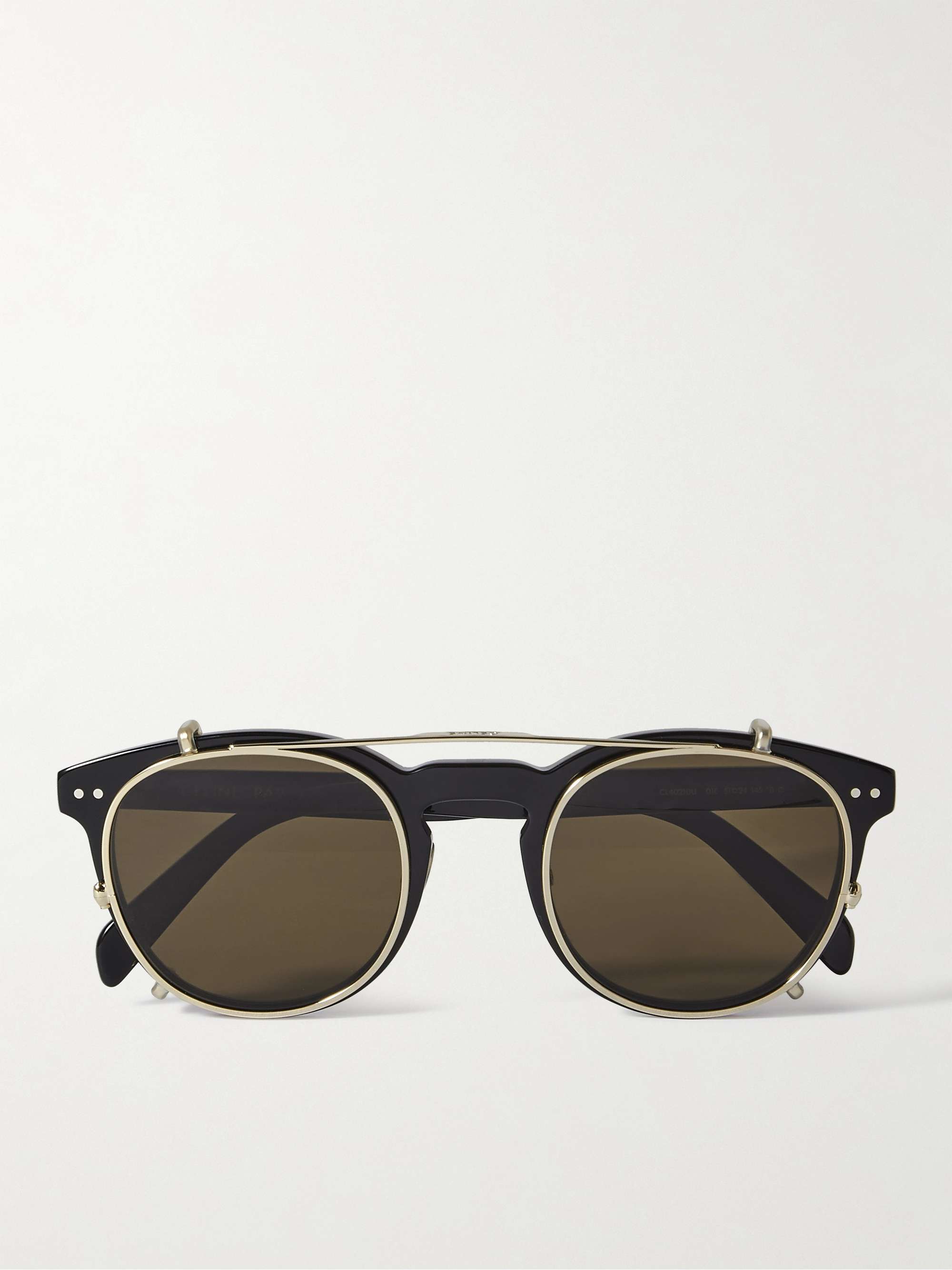 CELINE HOMME Convertible Round-Frame Acetate and Gold-Tone Optical Glasses
