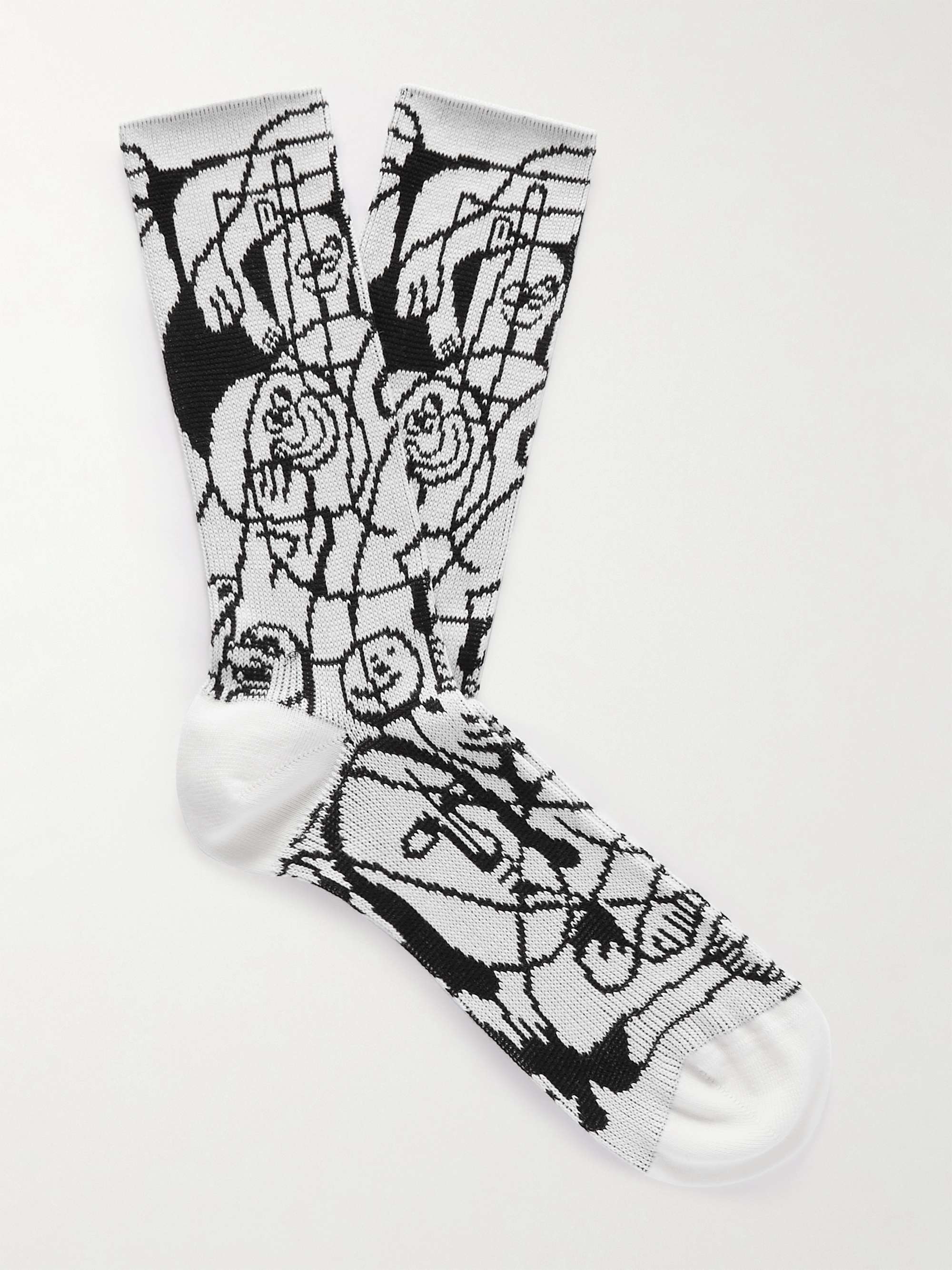 셀린느 옴므 CELINE HOMME + Harry Wyld Busy Jacquard-Knit Cotton-Blend Socks,White