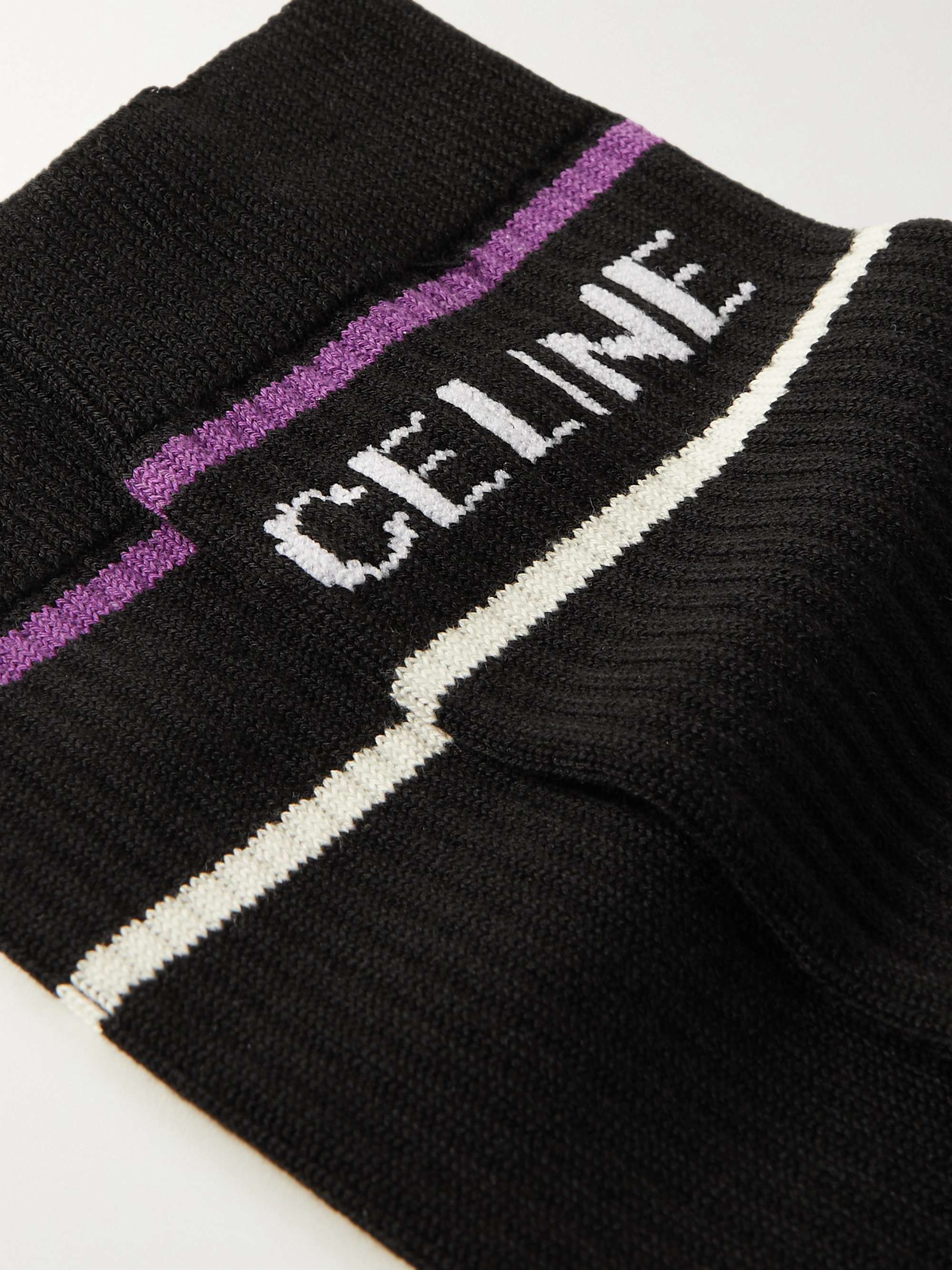 CELINE HOMME Logo-Jacquard Striped Ribbed Cotton-Blend Socks