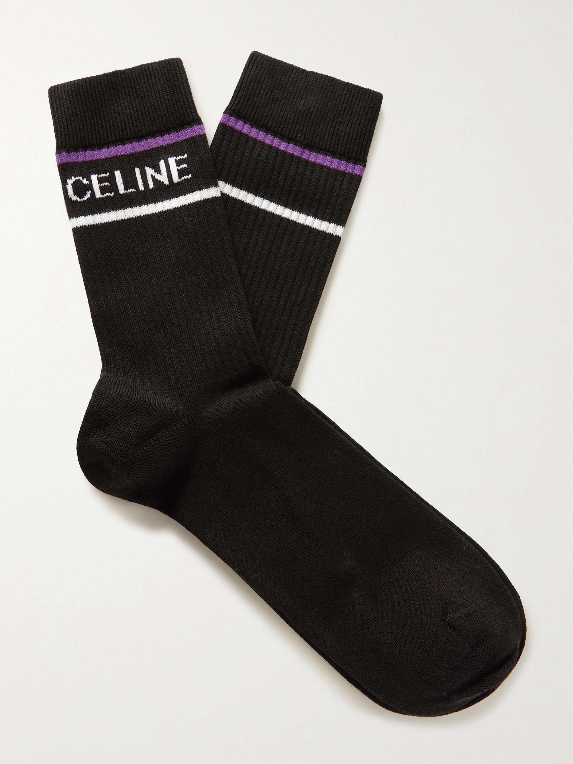 CELINE HOMME Logo-Jacquard Striped Ribbed Cotton-Blend Socks