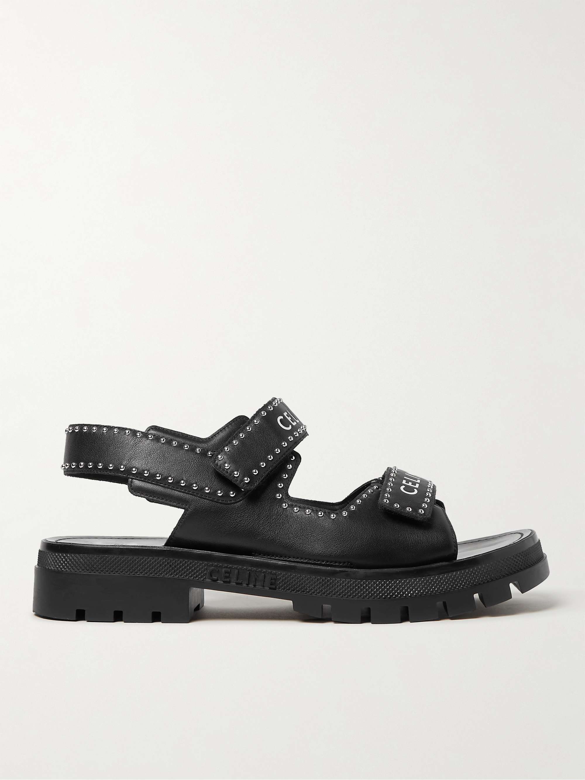 CELINE HOMME Studded Logo-Print Leather Sandals