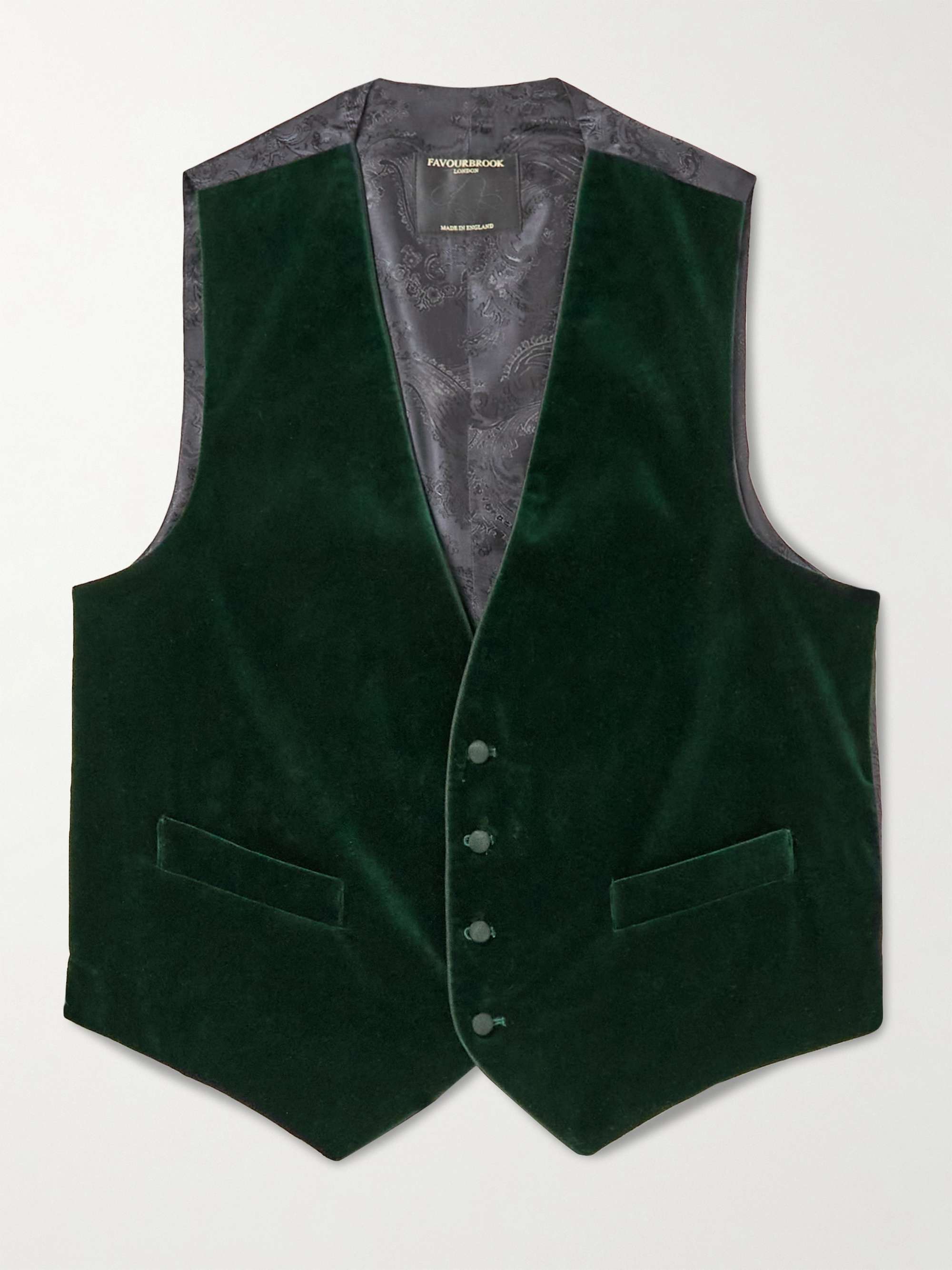 FAVOURBROOK Grosgrain-Trimmed Cotton-Velvet and Satin Waistcoat