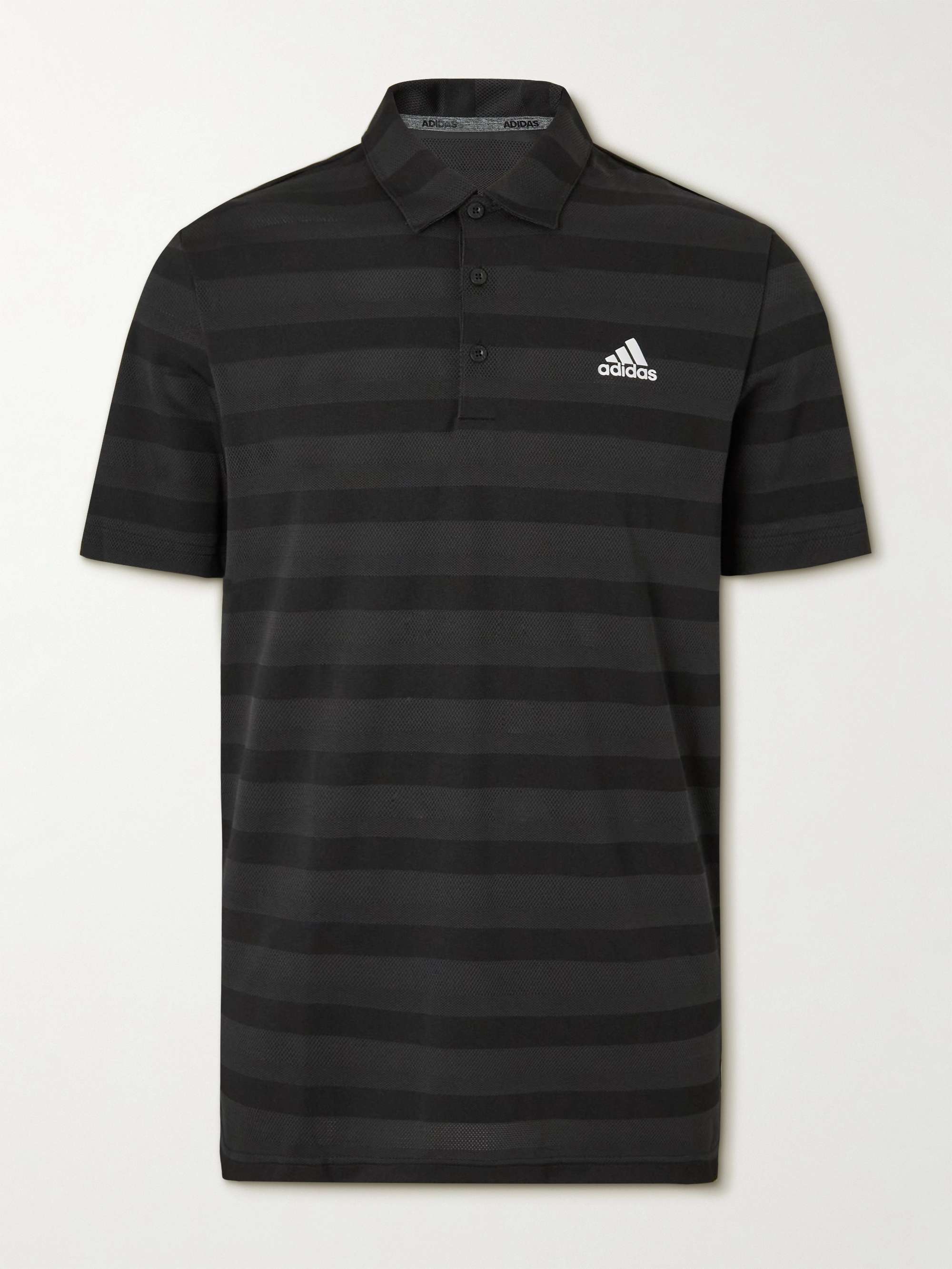 ADIDAS GOLF Logo-Print Striped Recycled Primegreen Golf Polo Shirt