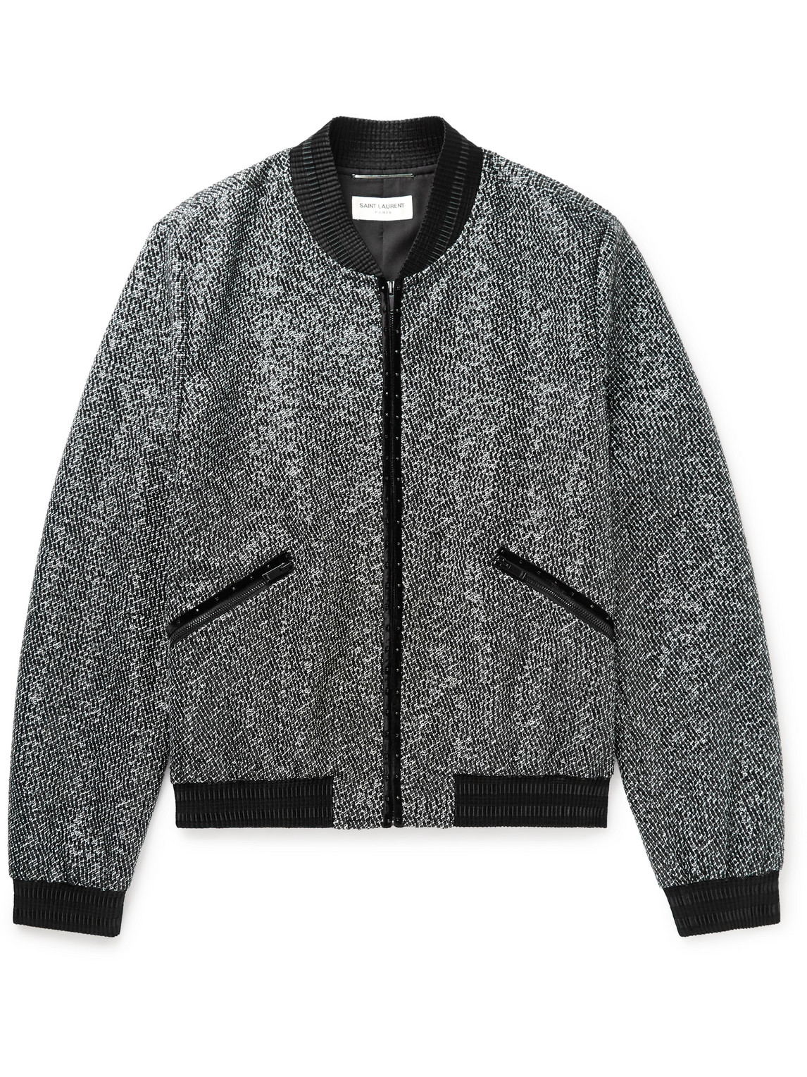 Saint Laurent Teddy Slim-fit Sequinned Cotton-blend Tweed Bomber Jacket In Black