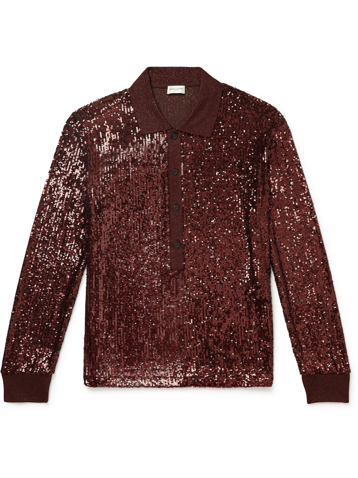 SAINT LAURENT SEQUINNED STRETCH-KNIT POLO SHIRT