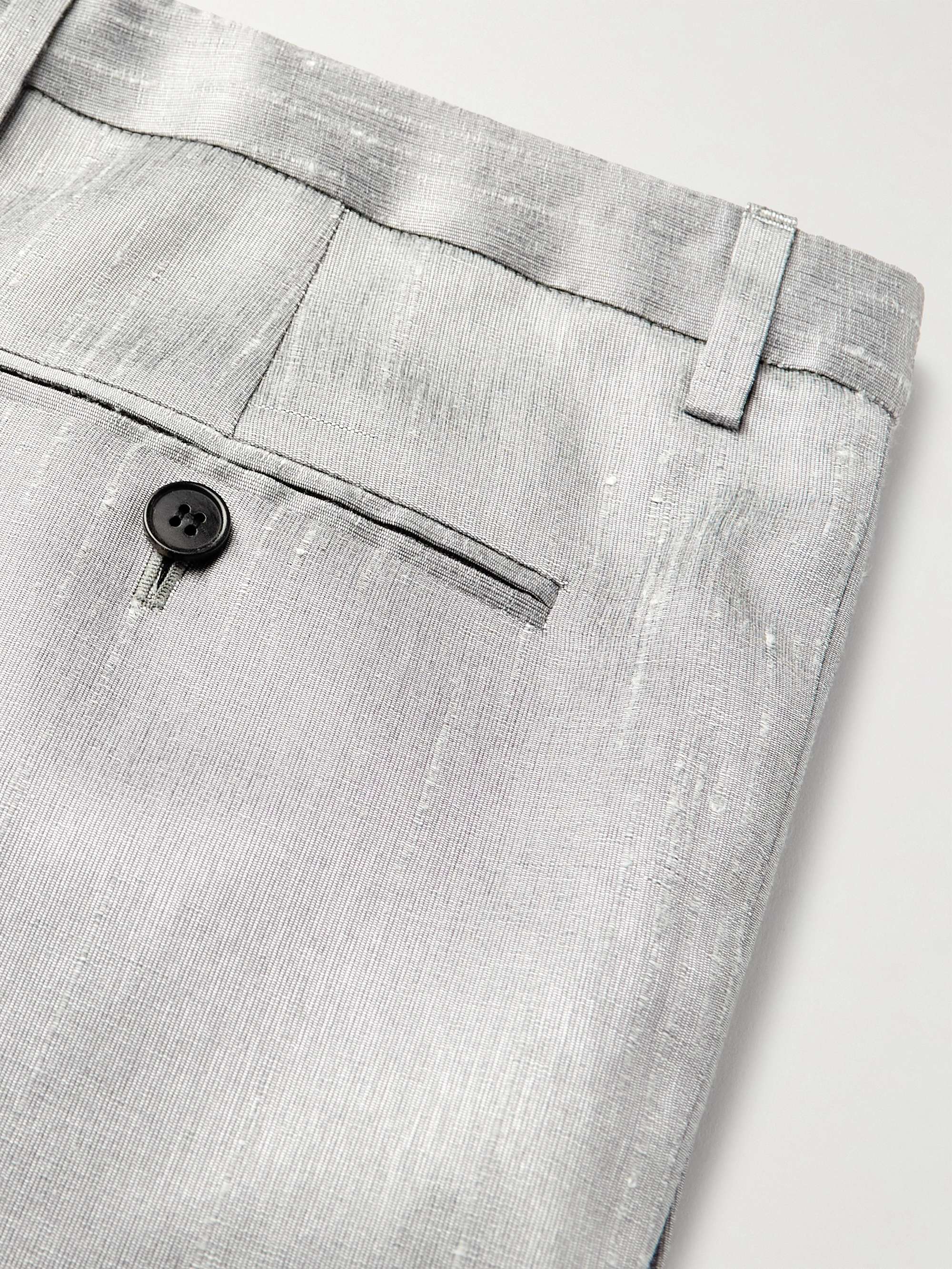 Silver Straight-Leg Pleated Dupioni Suit Trousers | SAINT LAURENT 