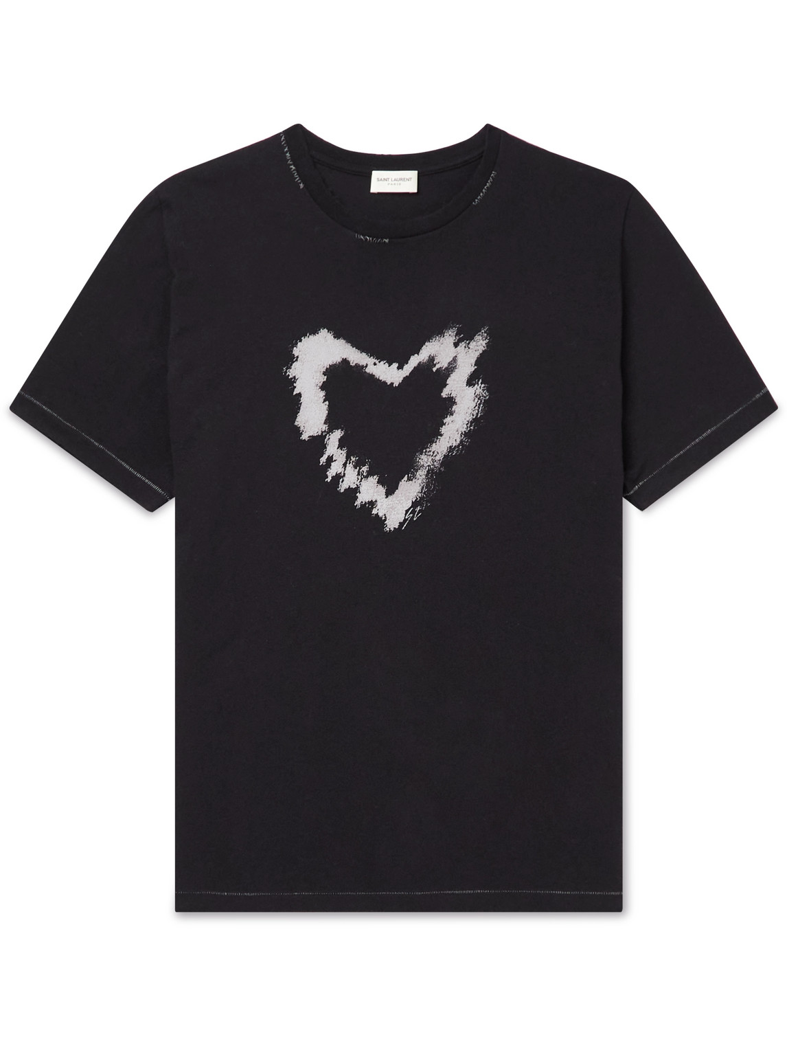 SAINT LAURENT Distressed Printed Cotton-Jersey T-Shirt