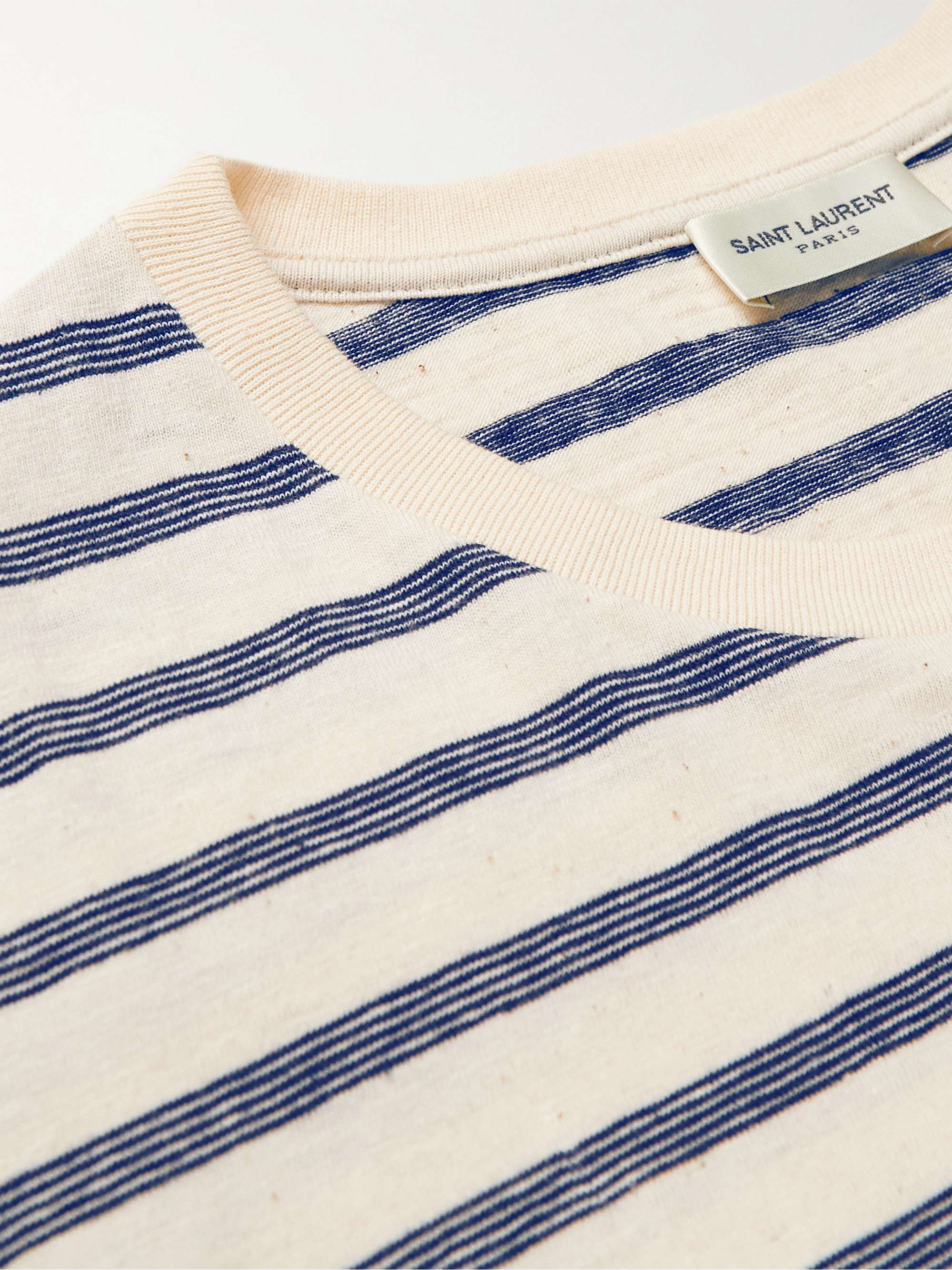 SAINT LAURENT Slim-Fit Logo-Embroidered Striped Cotton-Jersey T-Shirt