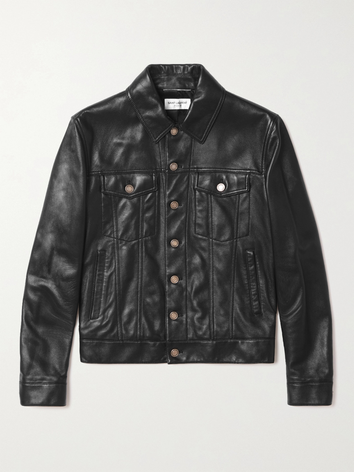 Slim-Fit Leather Trucker Jacket