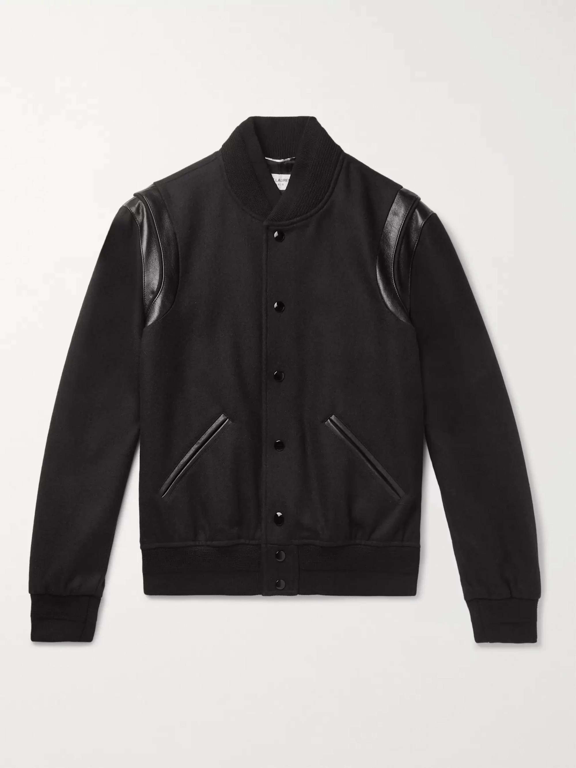 SAINT LAURENT Teddy Leather-Trimmed Wool Bomber Jacket