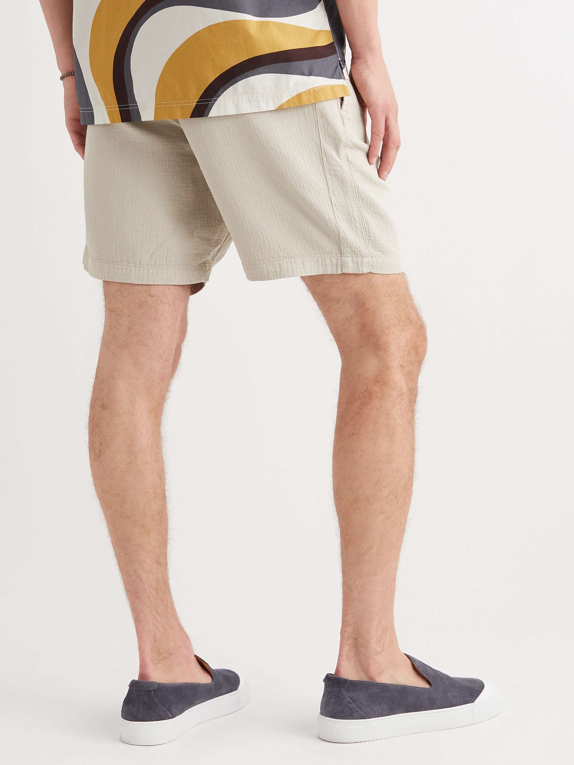 MR P. Straight-Leg Textured Cotton-Dobby Drawstring Shorts