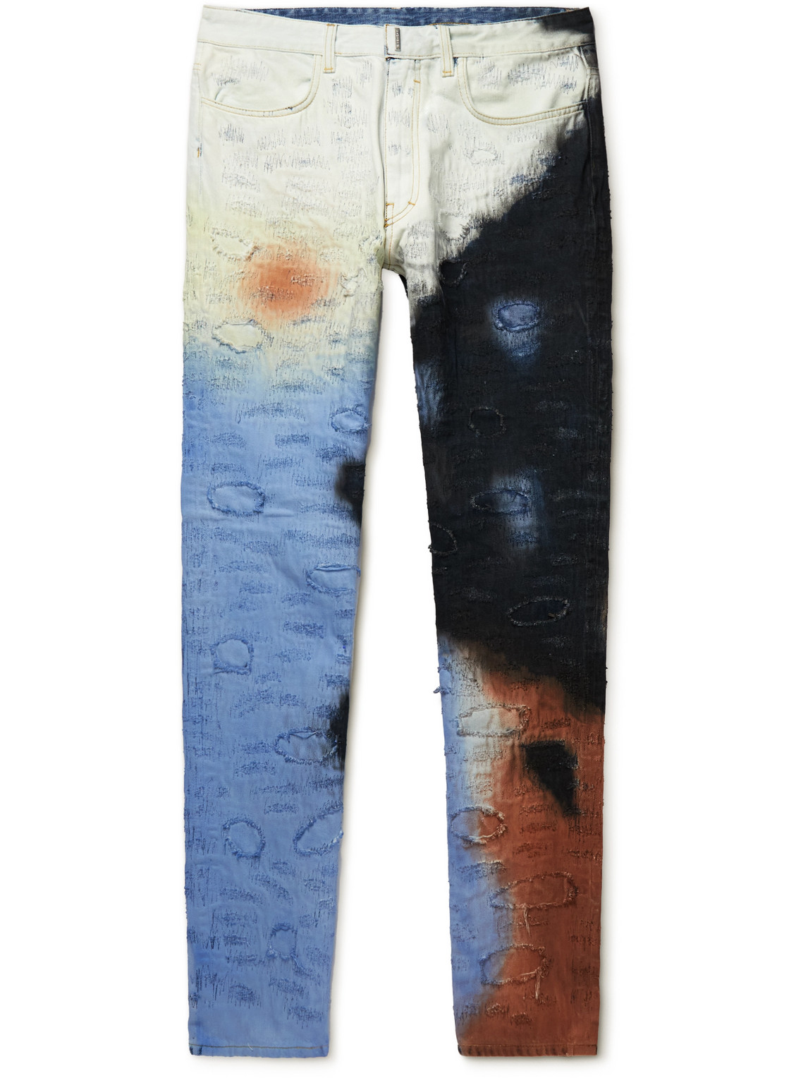 GIVENCHY SLIM-FIT TAPERED DISTRESSED TIE-DYED JEANS