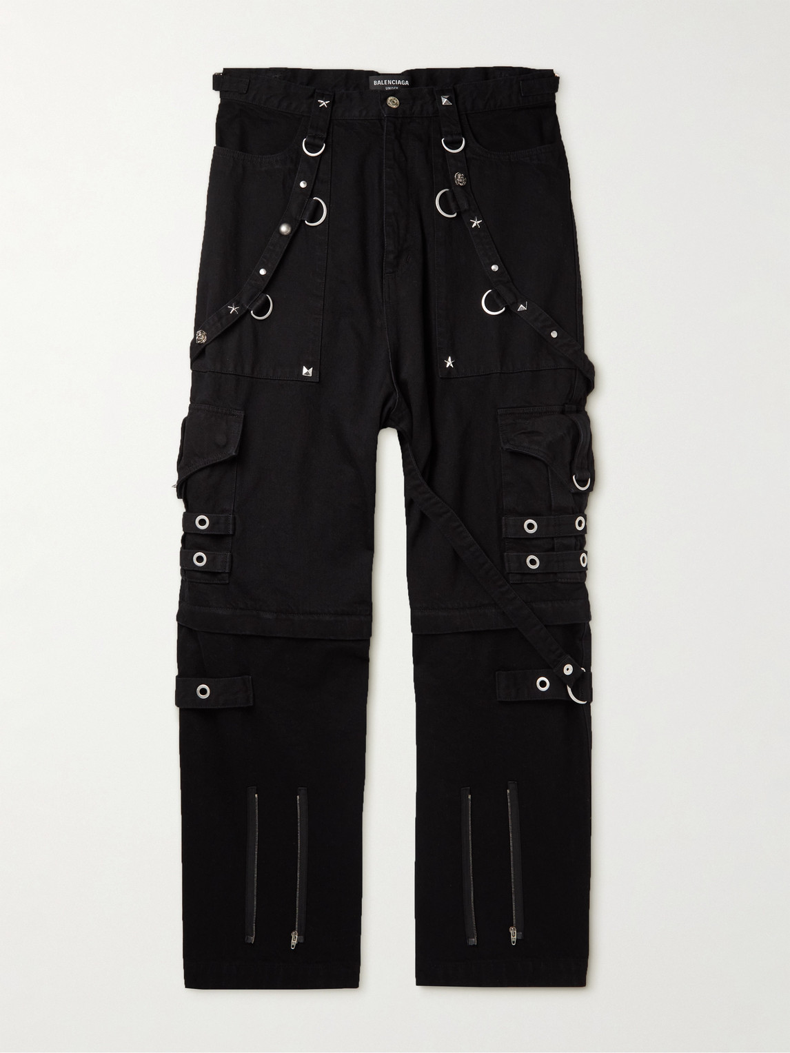 Balenciaga Raver Wide-leg Convertible Studded Jeans In Black