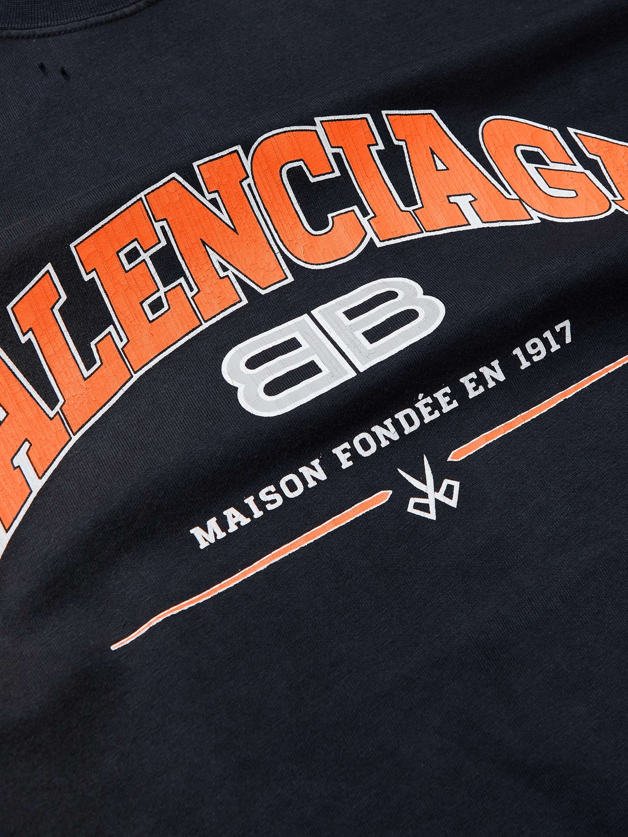 BALENCIAGA Distressed Logo-Print Washed Cotton-Jersey T-Shirt