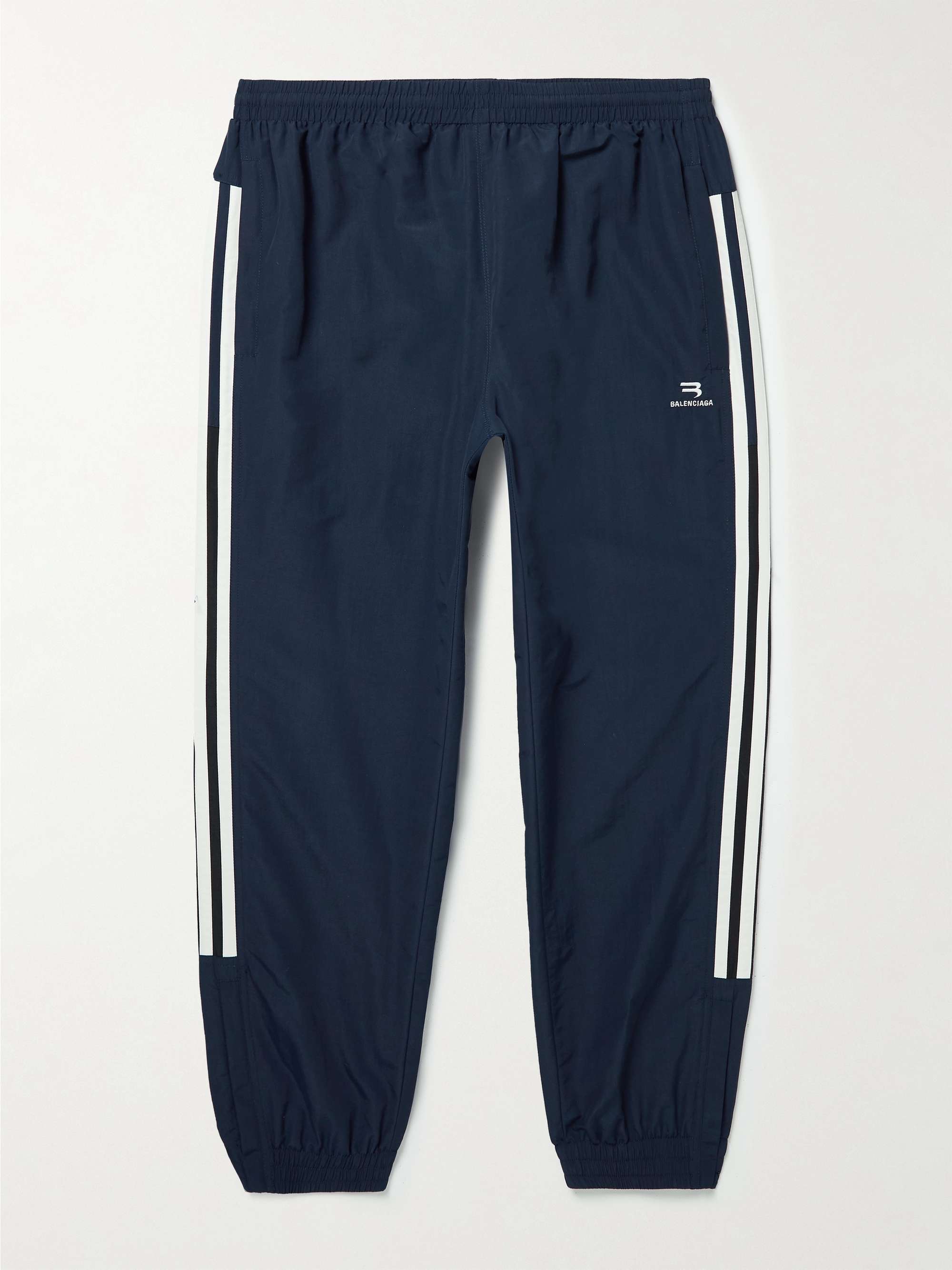 BALENCIAGA Slim-Fit Tapered Logo-Embroidered Striped Shell Sweatpants