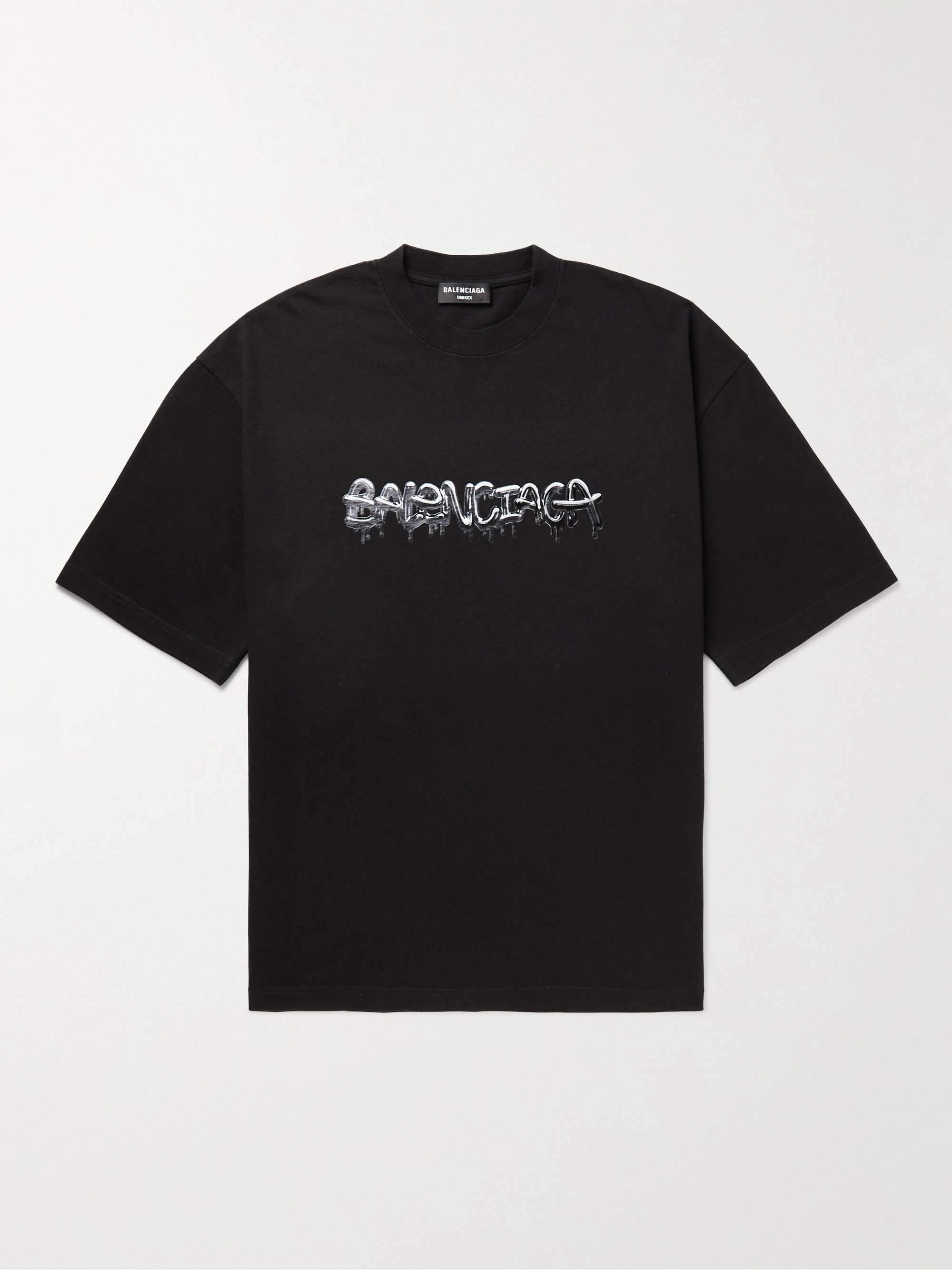 Gray Distressed Logo-Print Cotton-Jersey T-Shirt | BALENCIAGA | MR 