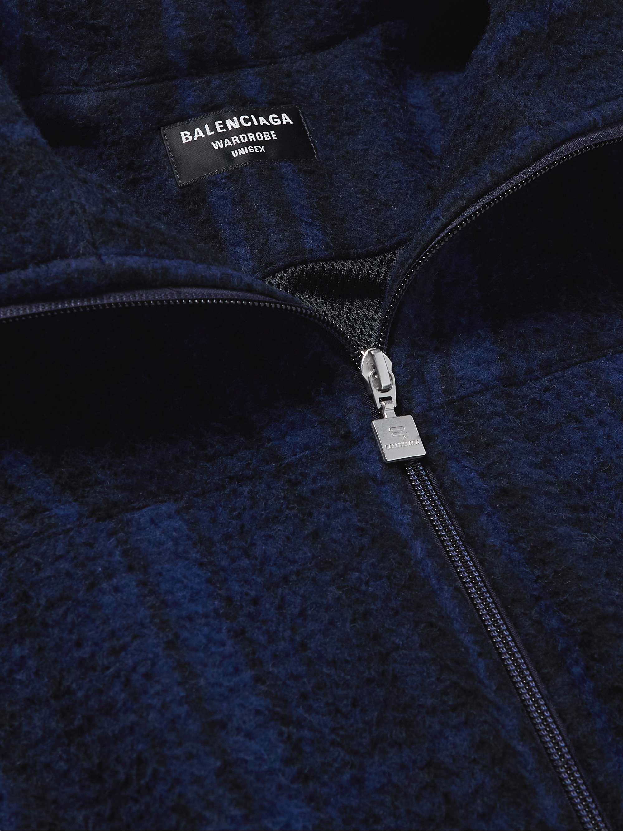 BALENCIAGA Oversized Checked Brushed Virgin Wool-Fleece Track Jacket