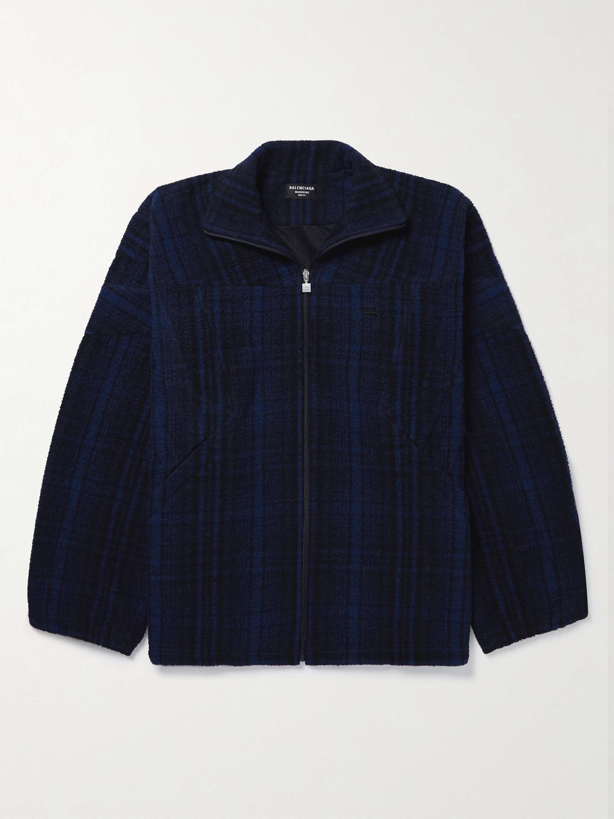 BALENCIAGA Oversized Checked Brushed Virgin Wool-Fleece Track Jacket