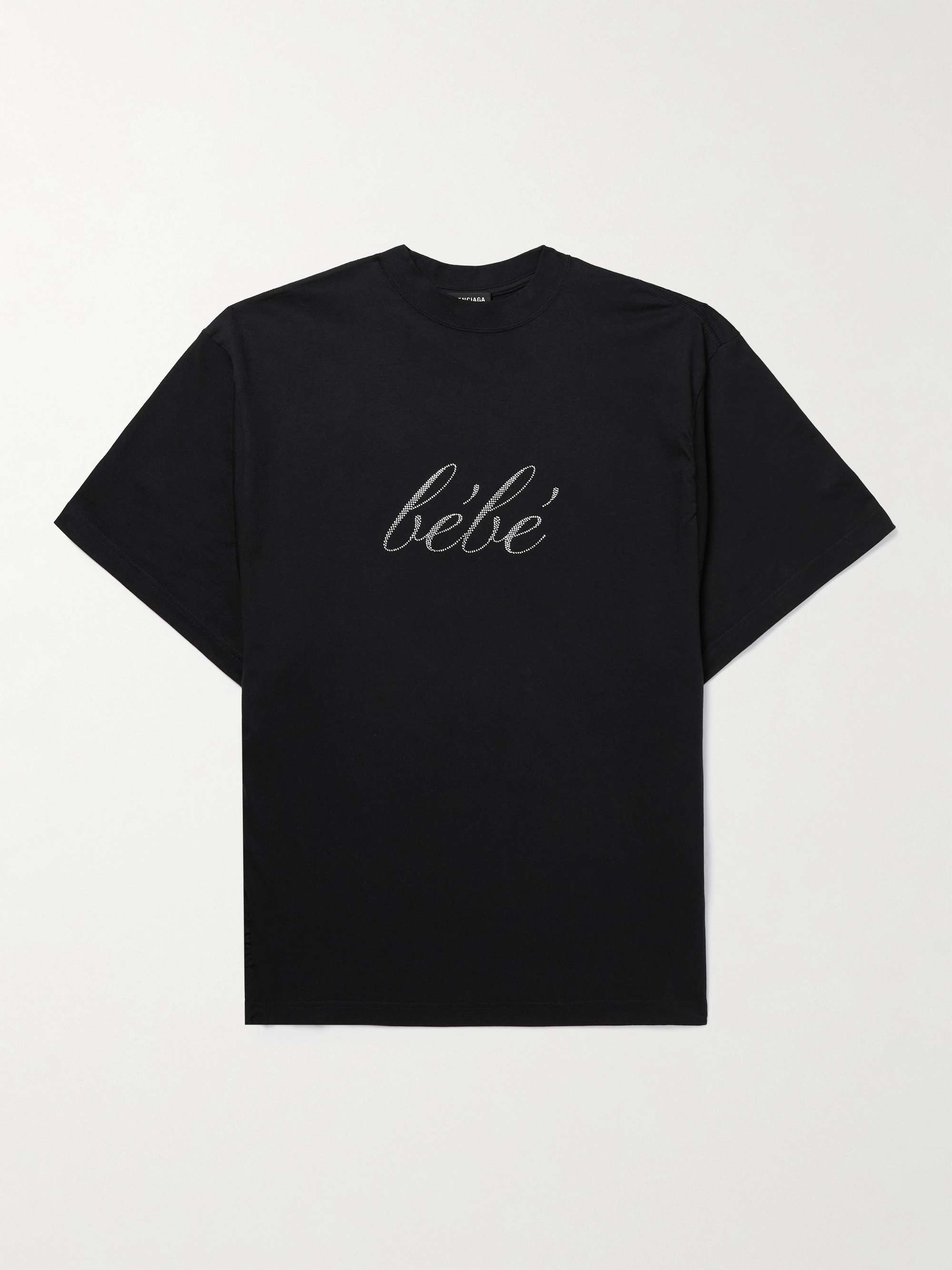 발렌시아가 반팔티 Balenciaga Oversized Crystal-Embellished Cotton-Jersey T-Shirt,Black