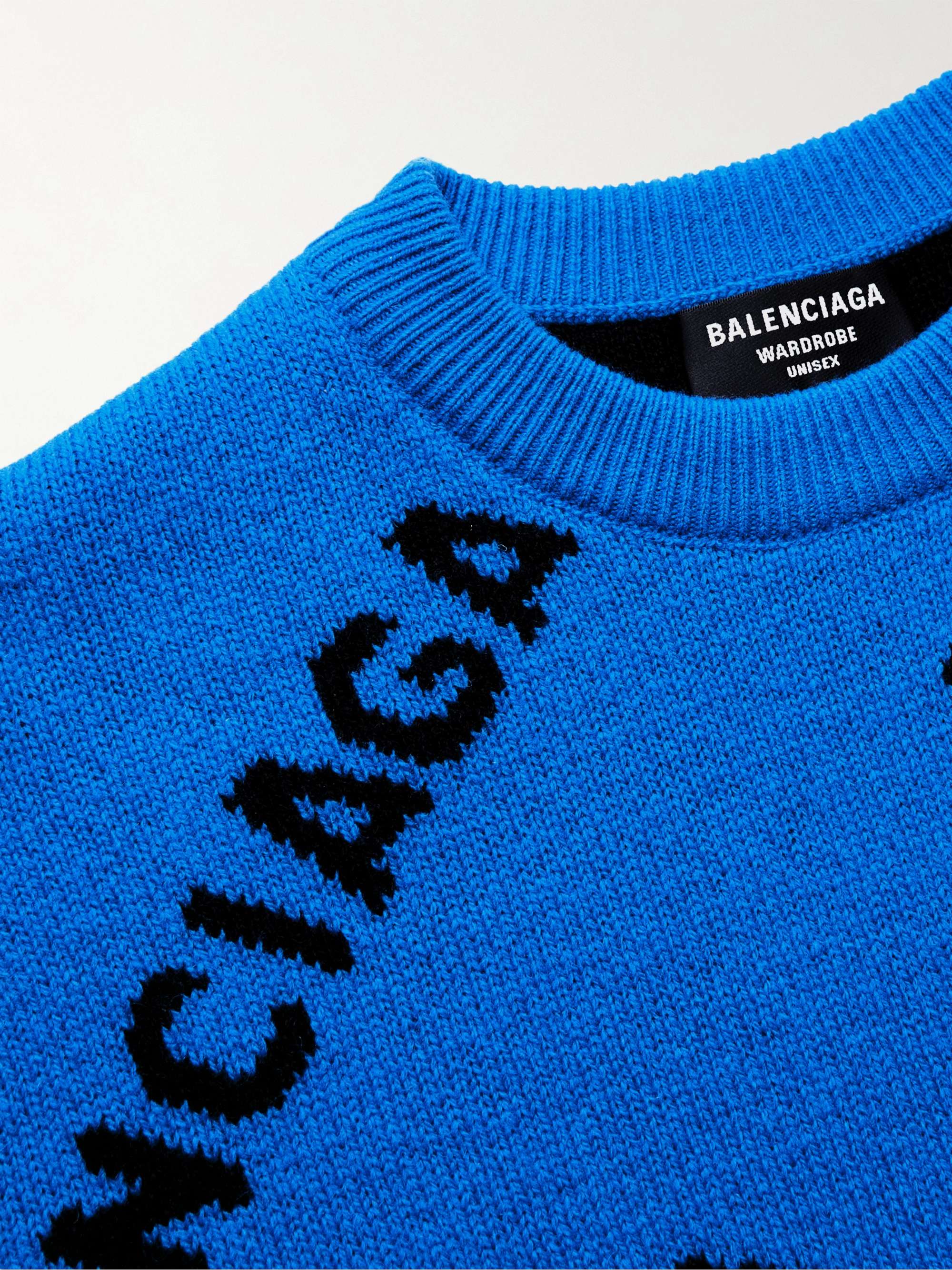 BALENCIAGA Oversized Logo-Jacquard Wool-Blend Sweater