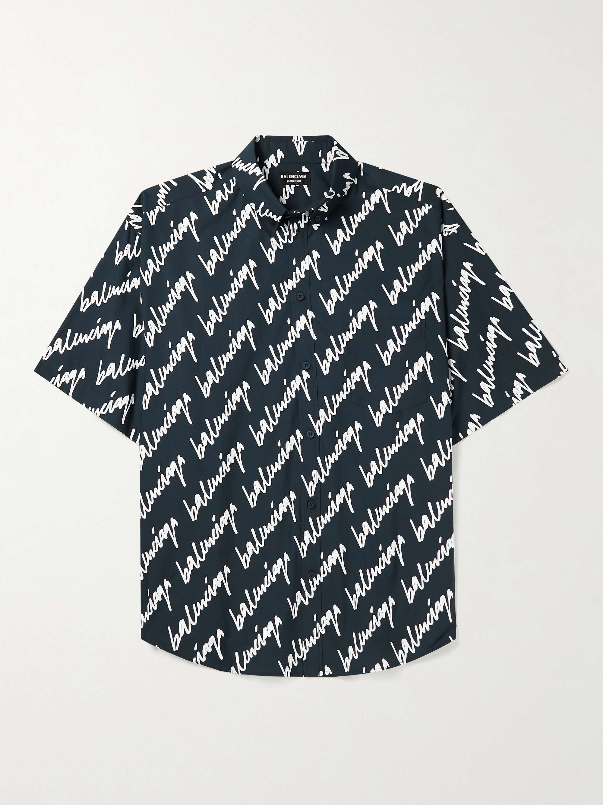 BALENCIAGA Oversized Logo-Print Cotton-Poplin Shirt