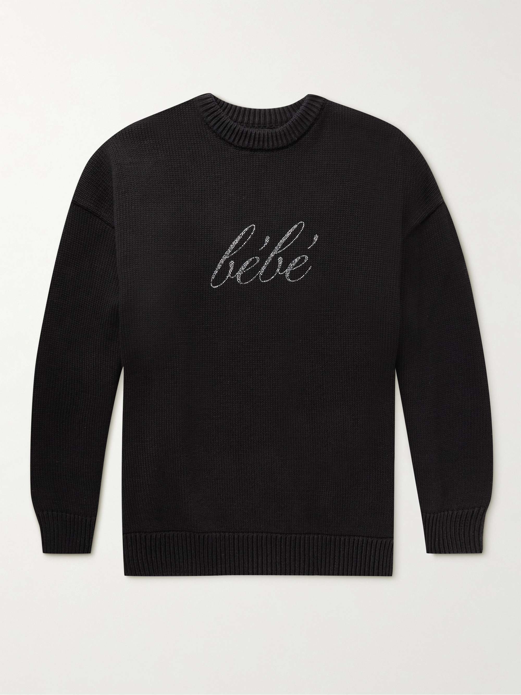 발렌시아가 스웨터 Balenciaga Crystal-Embellished Cotton Sweater,Black