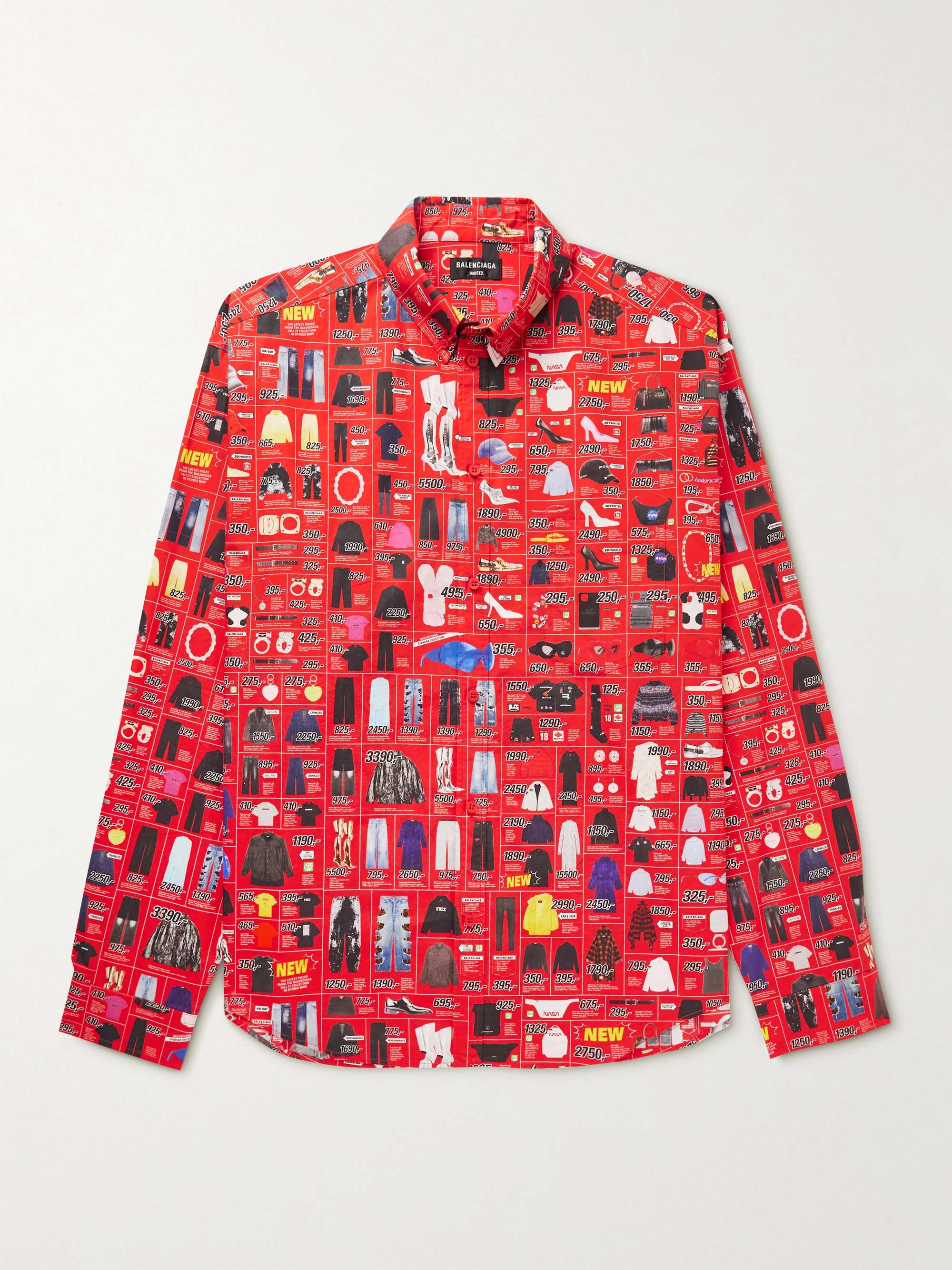 발렌시아가 셔츠 Balenciaga Button-Down Collar Printed Cotton-Poplin Shirt,Red