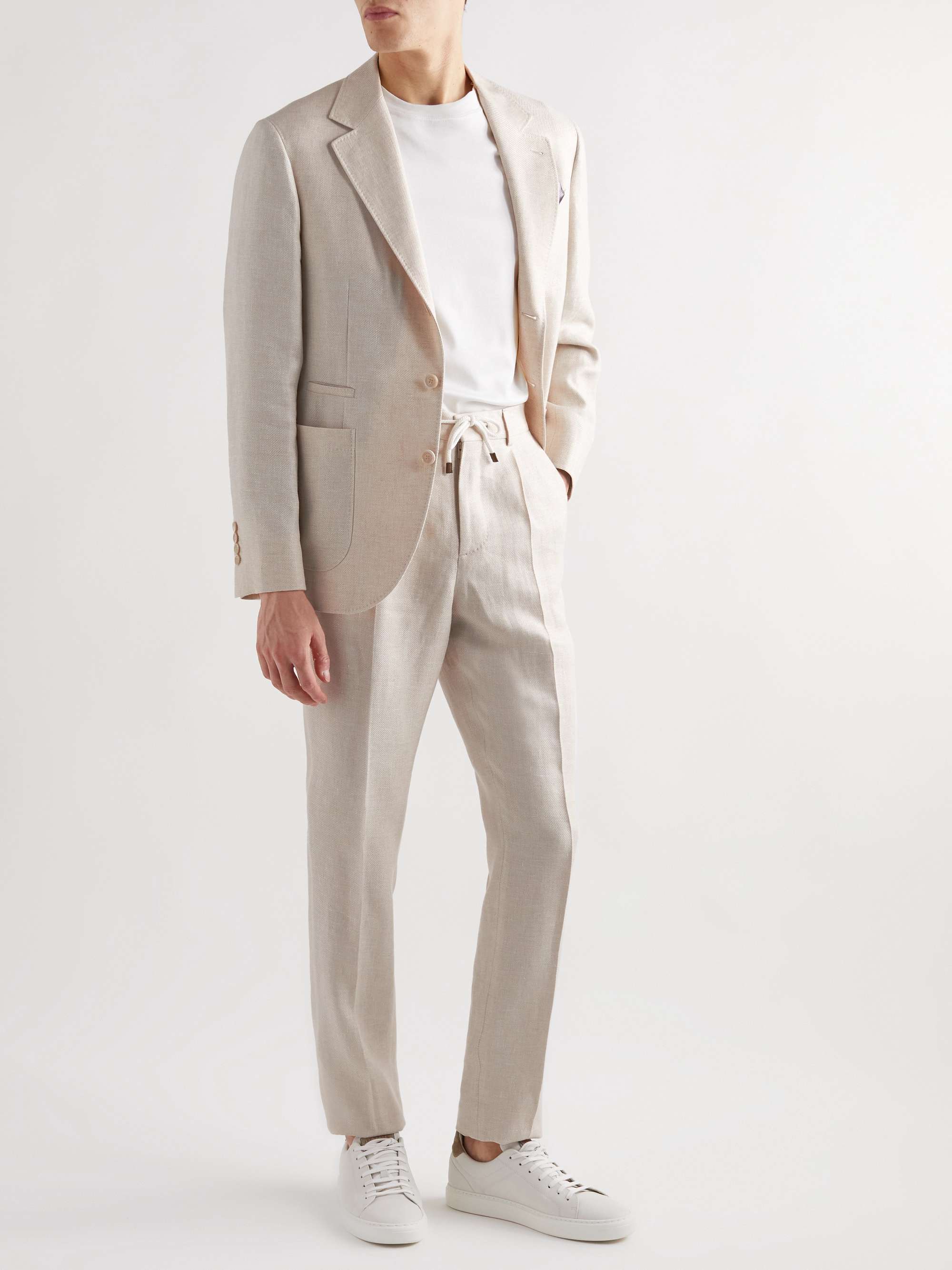 BRUNELLO CUCINELLI Straight-Leg Pleated Linen, Wool and Silk-Blend Drawstring Suit Trousers
